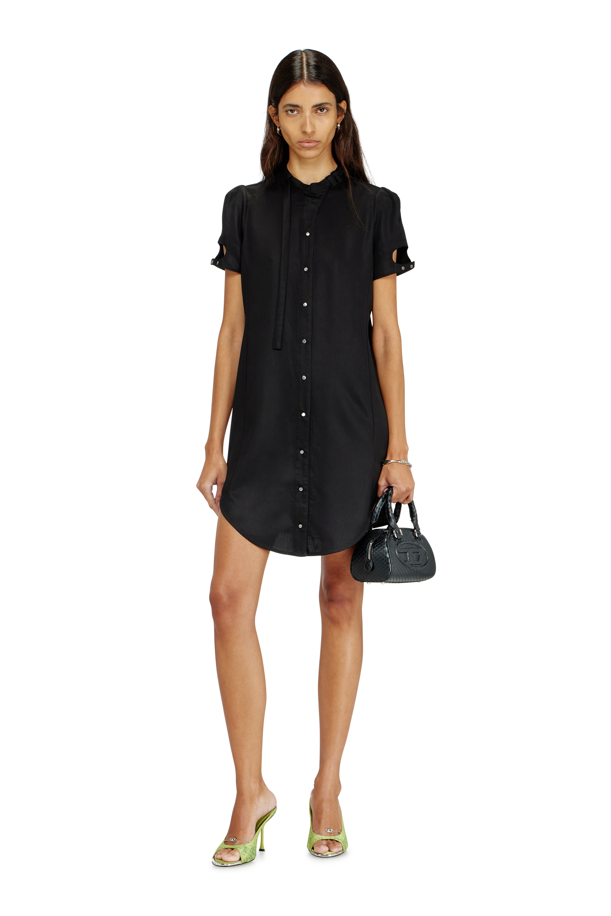 Diesel - 1DR DOME CROSSBODY, Woman's 1DR Dome-Mini bowling bag in snake-effect leather in Black - 2