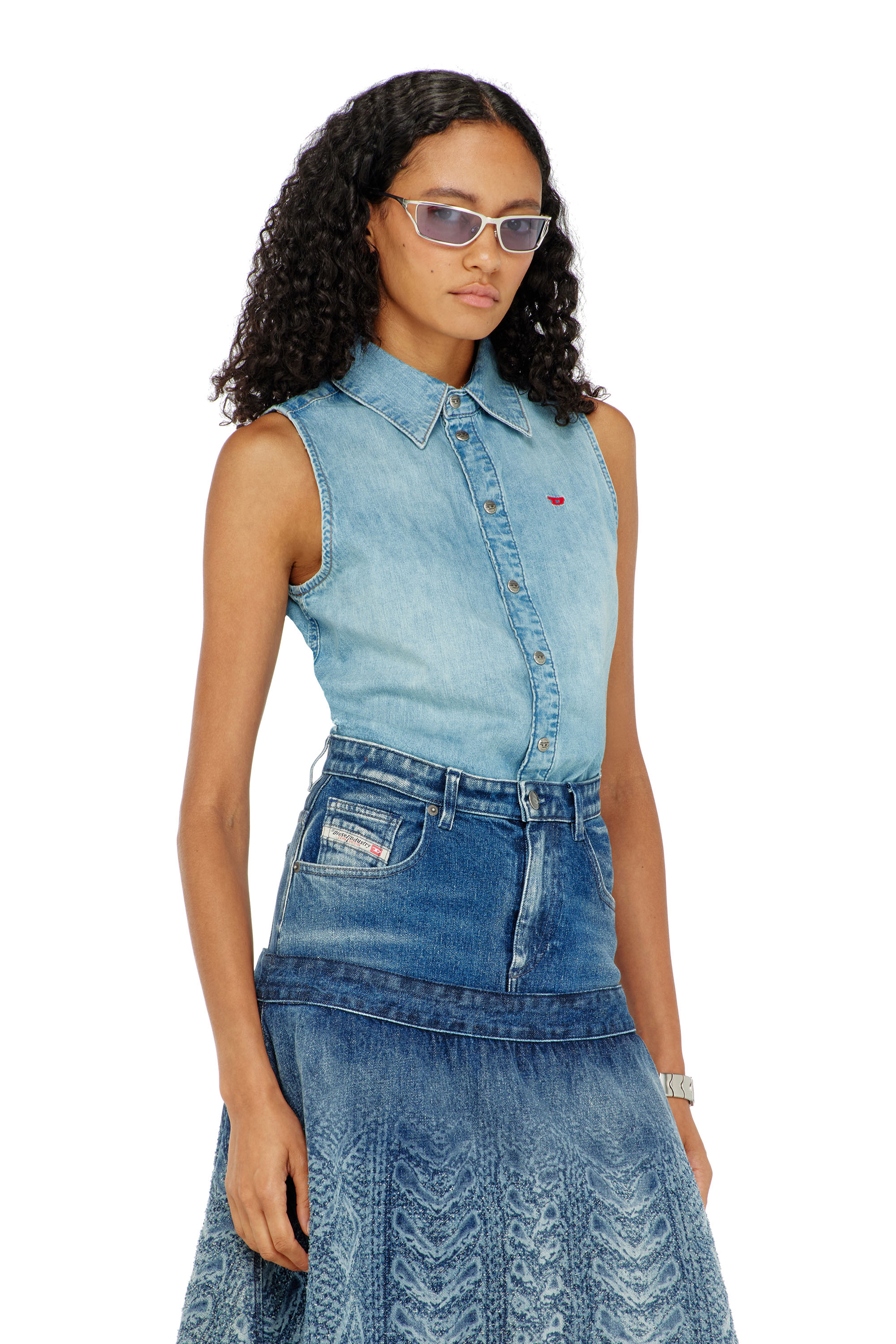 Diesel - DE-EAZY-SL, Woman's Sleeveless denim shirt in Light Blue - 3