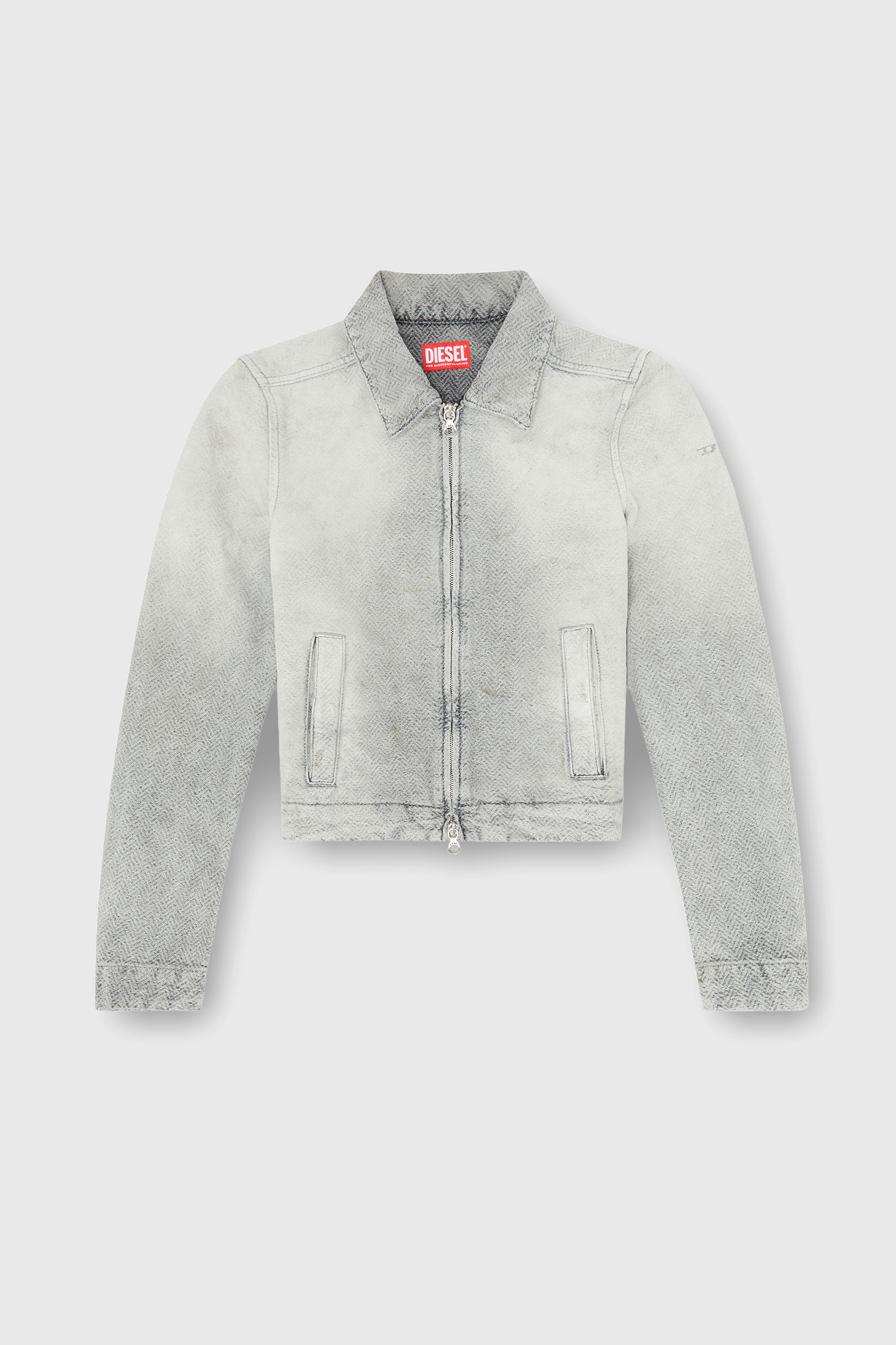 Diesel - DE-CORB, Woman's Jacket in distressed herringbone denim in Light Grey - 1