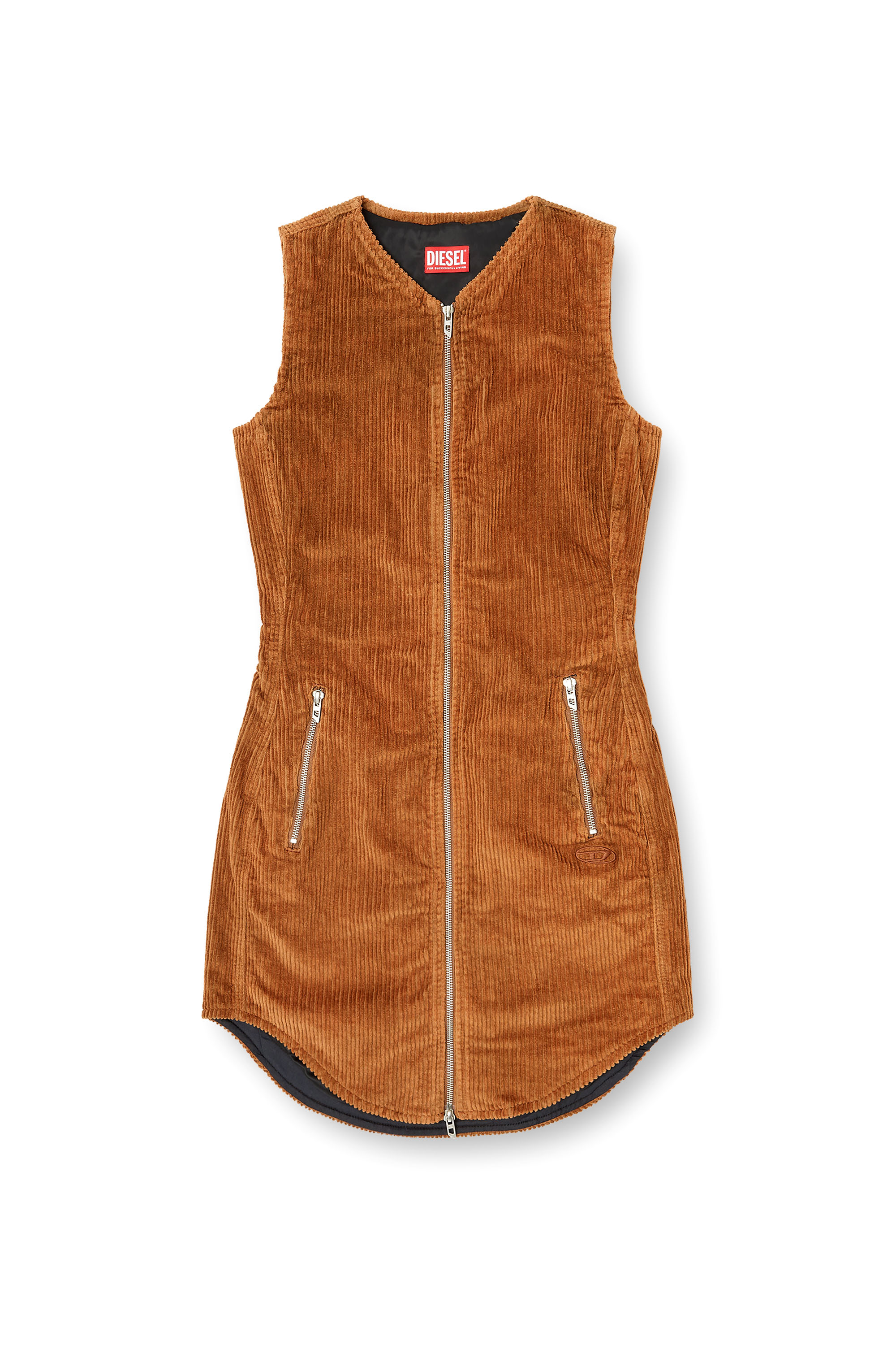 Diesel - D-ENEA, Woman's Cotton mini dress with front zipper in Brown - 2