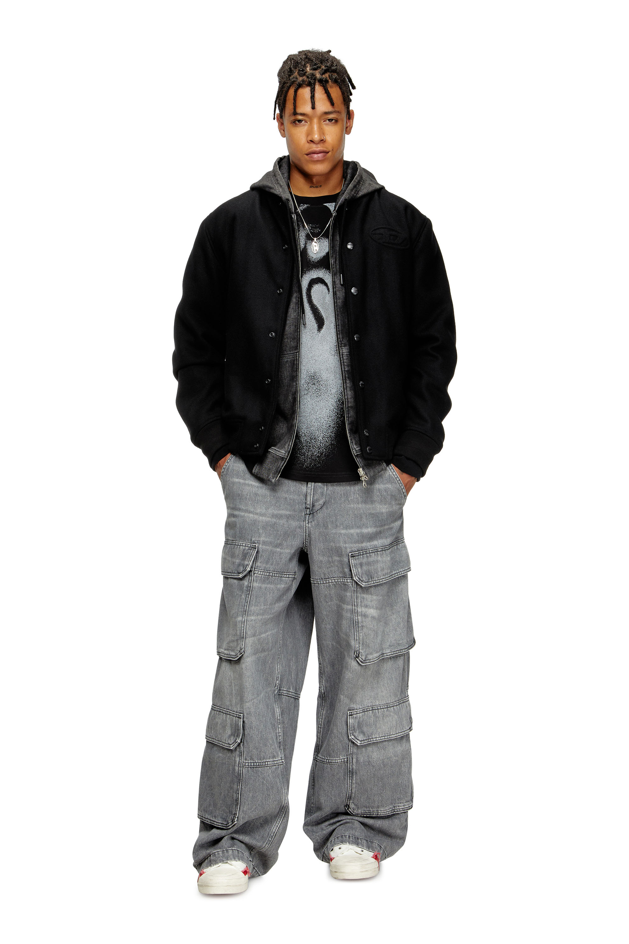 Diesel - J-ARRY, Man's Lined bomber jacket in wool blend in Black - 1