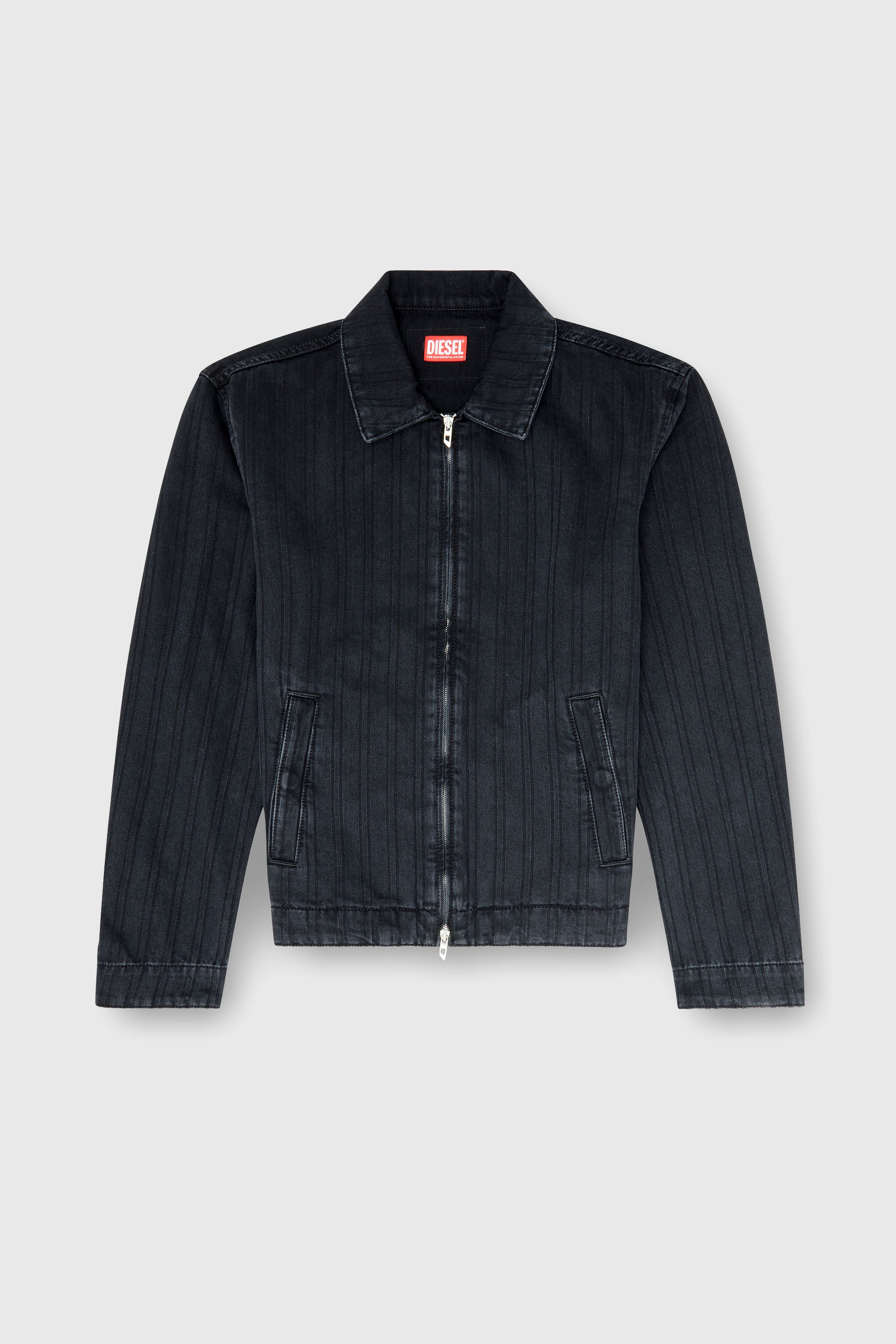 Diesel - D-ROHE, Man's Jacket in pinstripe denim in Black/Dark grey - 2