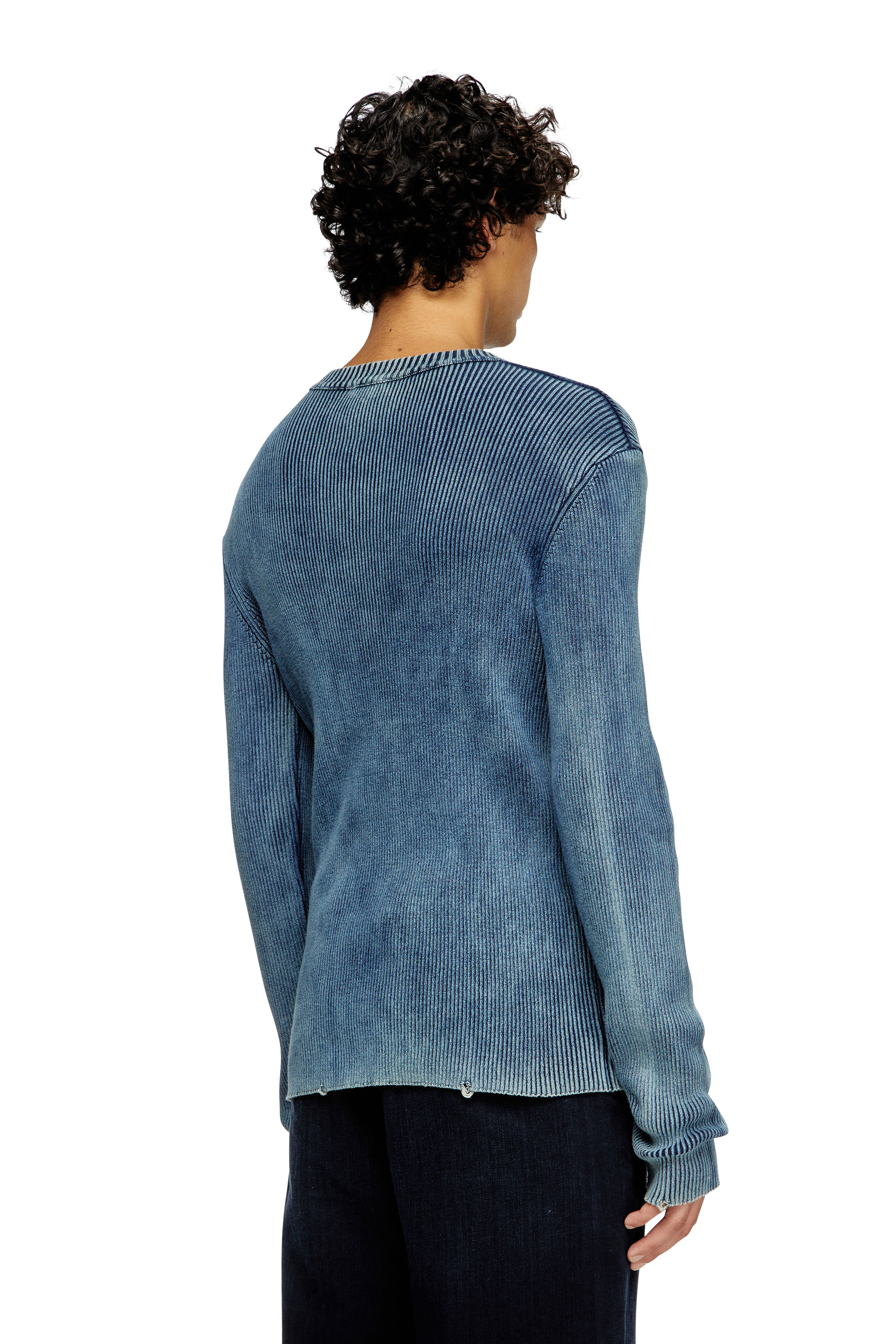 Diesel - K-DARIN-D, Man's Distressed jumper with cut-out logo in Blue - 4