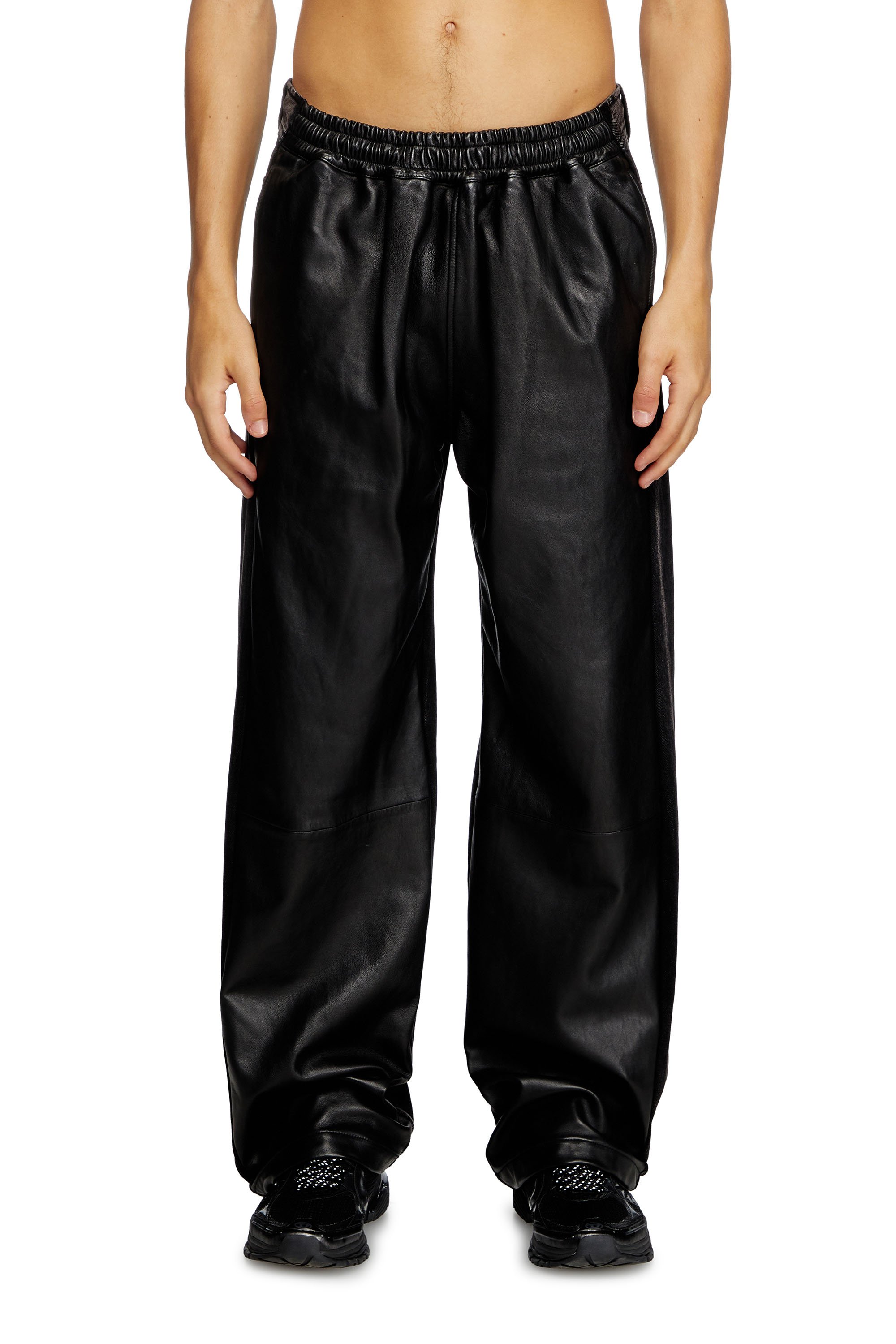 Diesel - P-OCHS, Man's Hybrid denim and leather pants in Black - 1