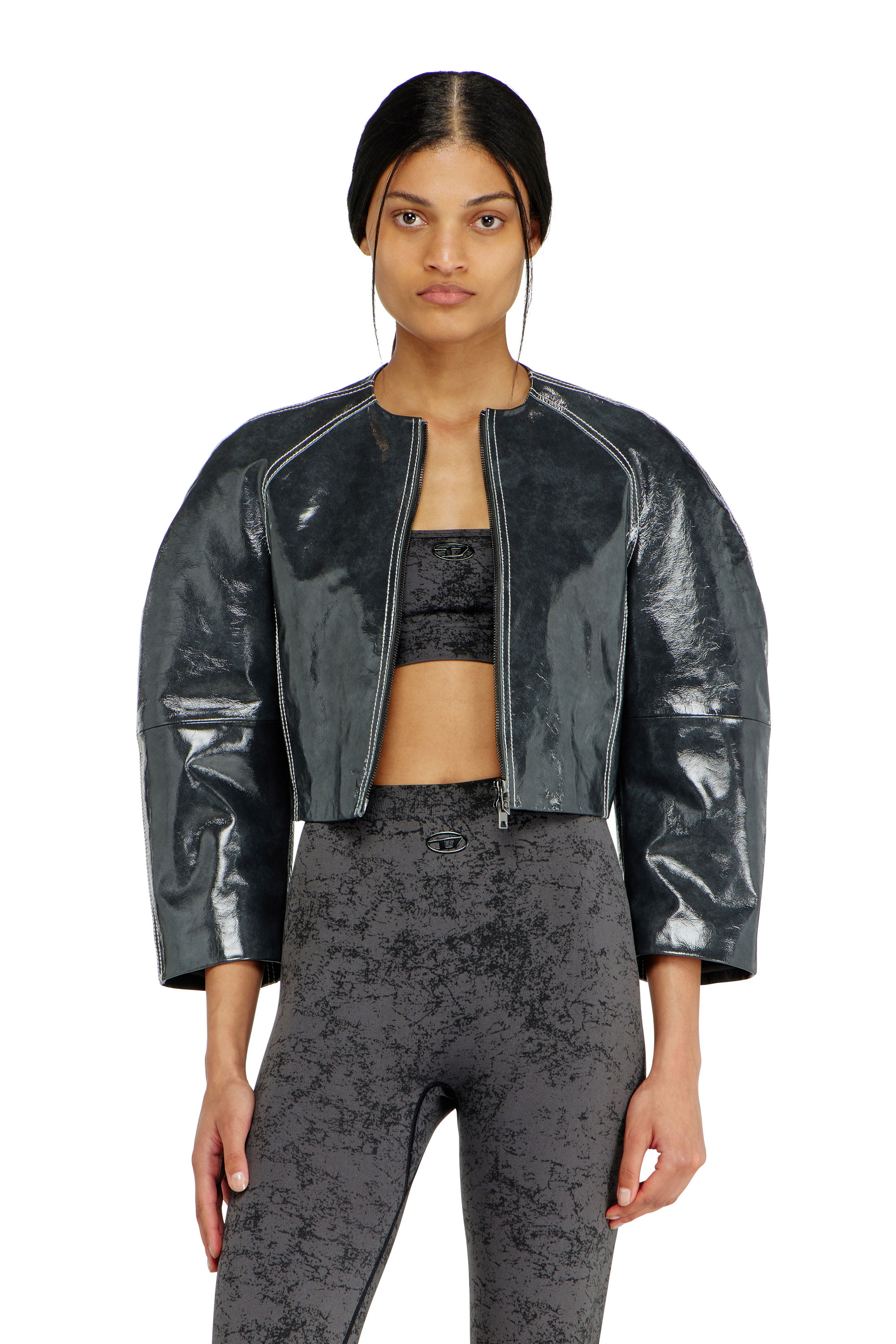 Diesel - HELLA-UTLT, Woman's Sports bra with utilitarian print in Dark grey - 3