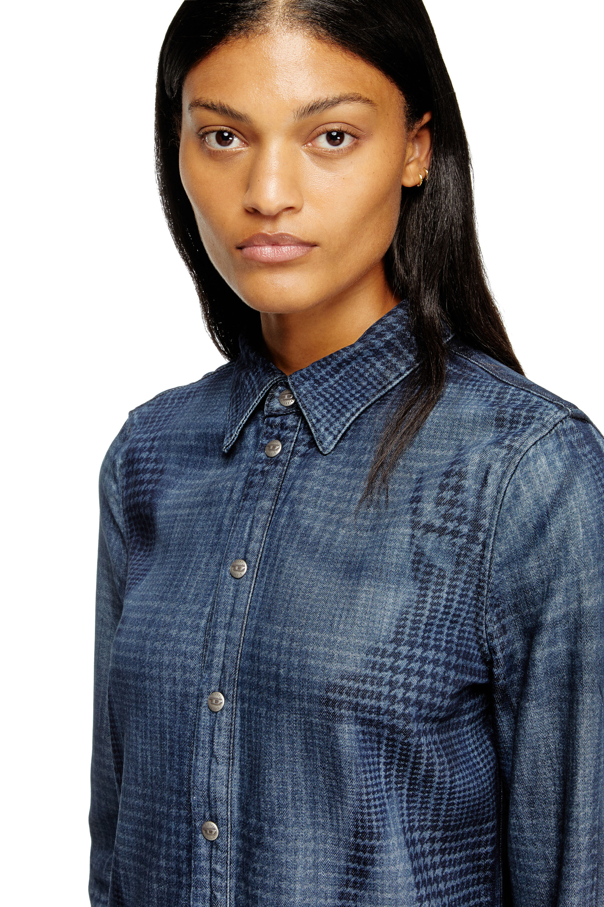Diesel - DE-EAZY DRESS-S, Woman's Shirt dress in fluid Prince of Wales denim in Blue - 5