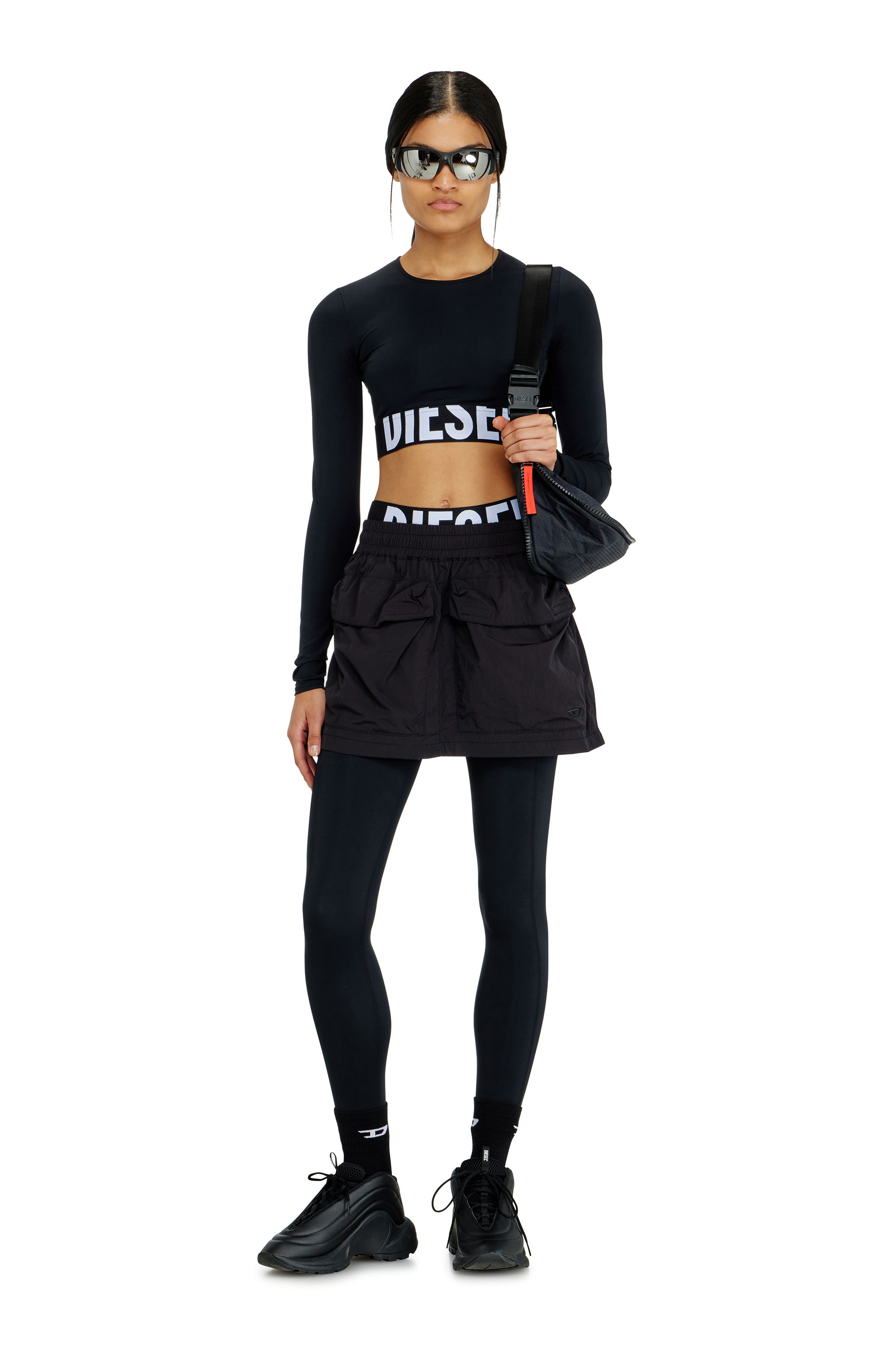 Diesel - MELISSA-D-POP, Woman's Microfibre crop top with cut-off logo in Black - 4