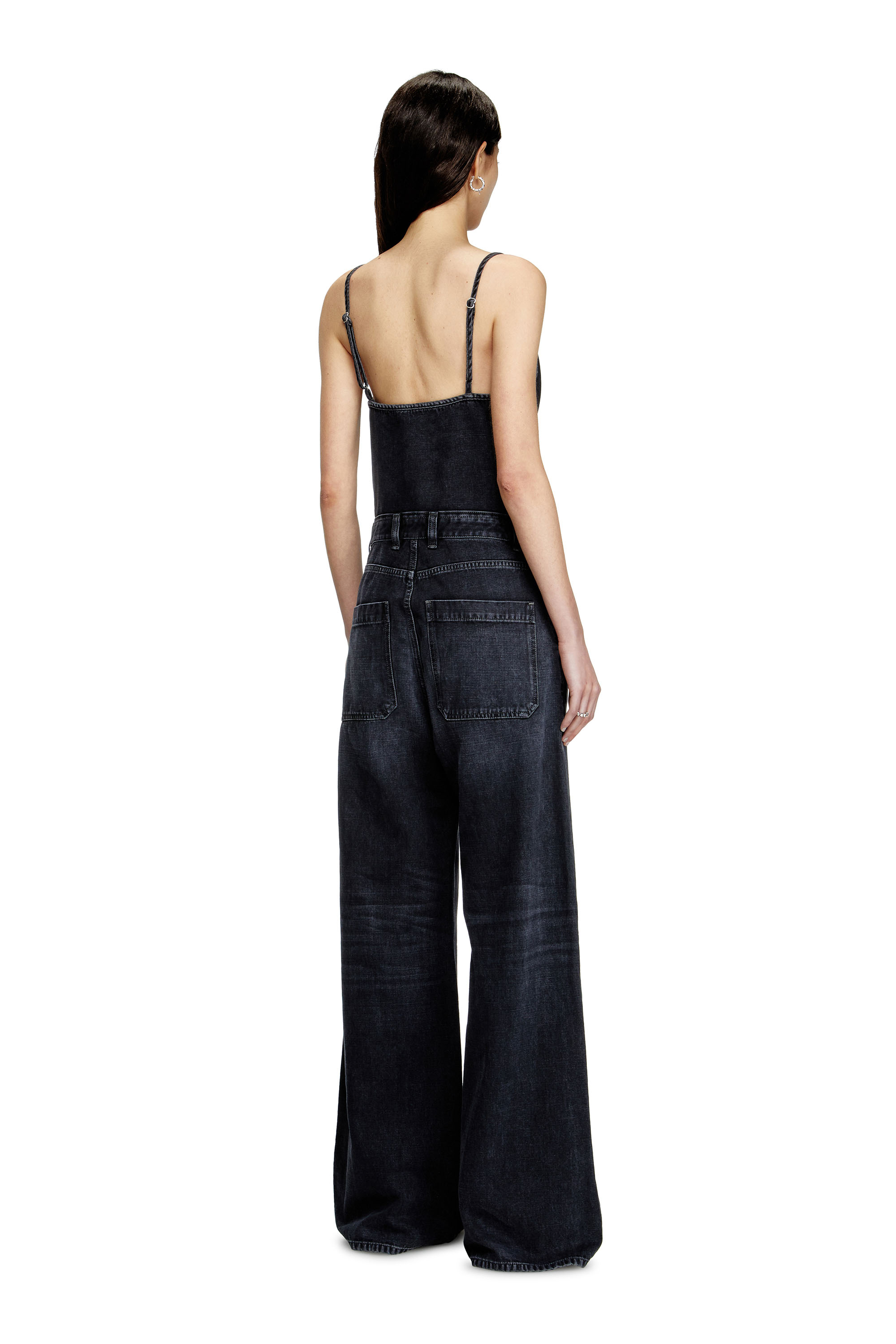 Diesel - DE-VORS, Woman's Strappy jumpsuit in batavia-weave denim in Black/Dark grey - 1