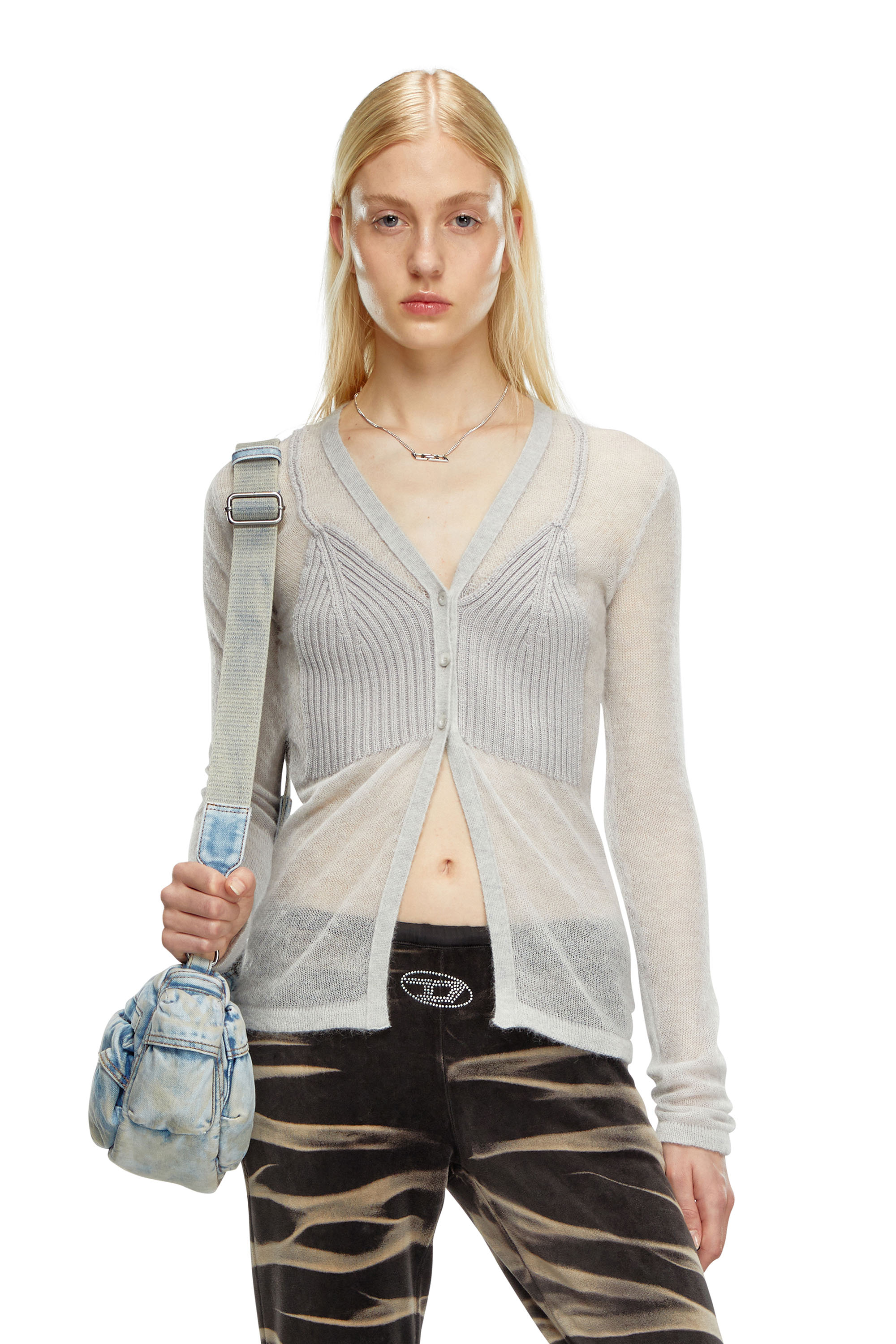 Diesel - M-ARINA, Woman's Sheer cardigan with bra detail in Light Grey - 1