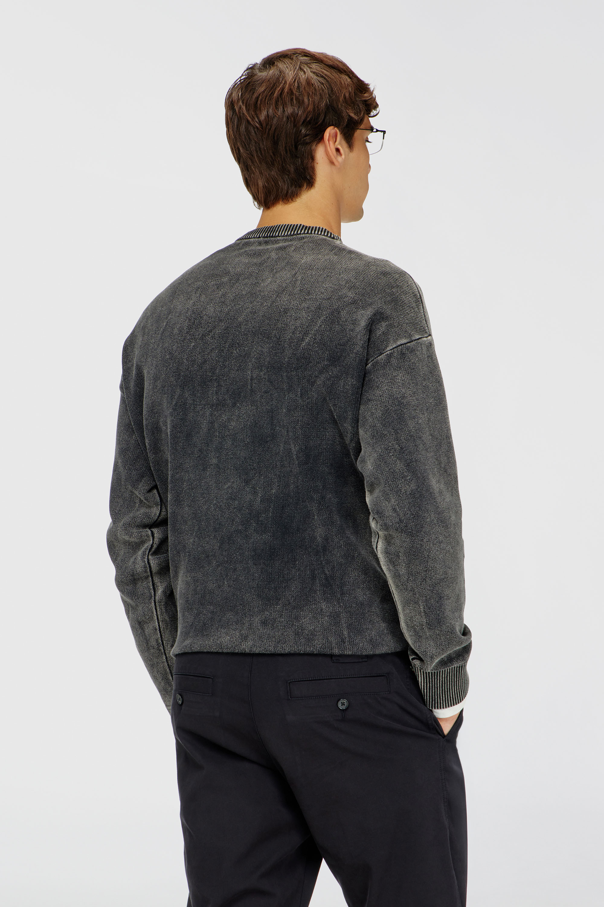 Diesel - K-UTTER, Man's Denim-effect jumper with Oval D logo in Black - 4