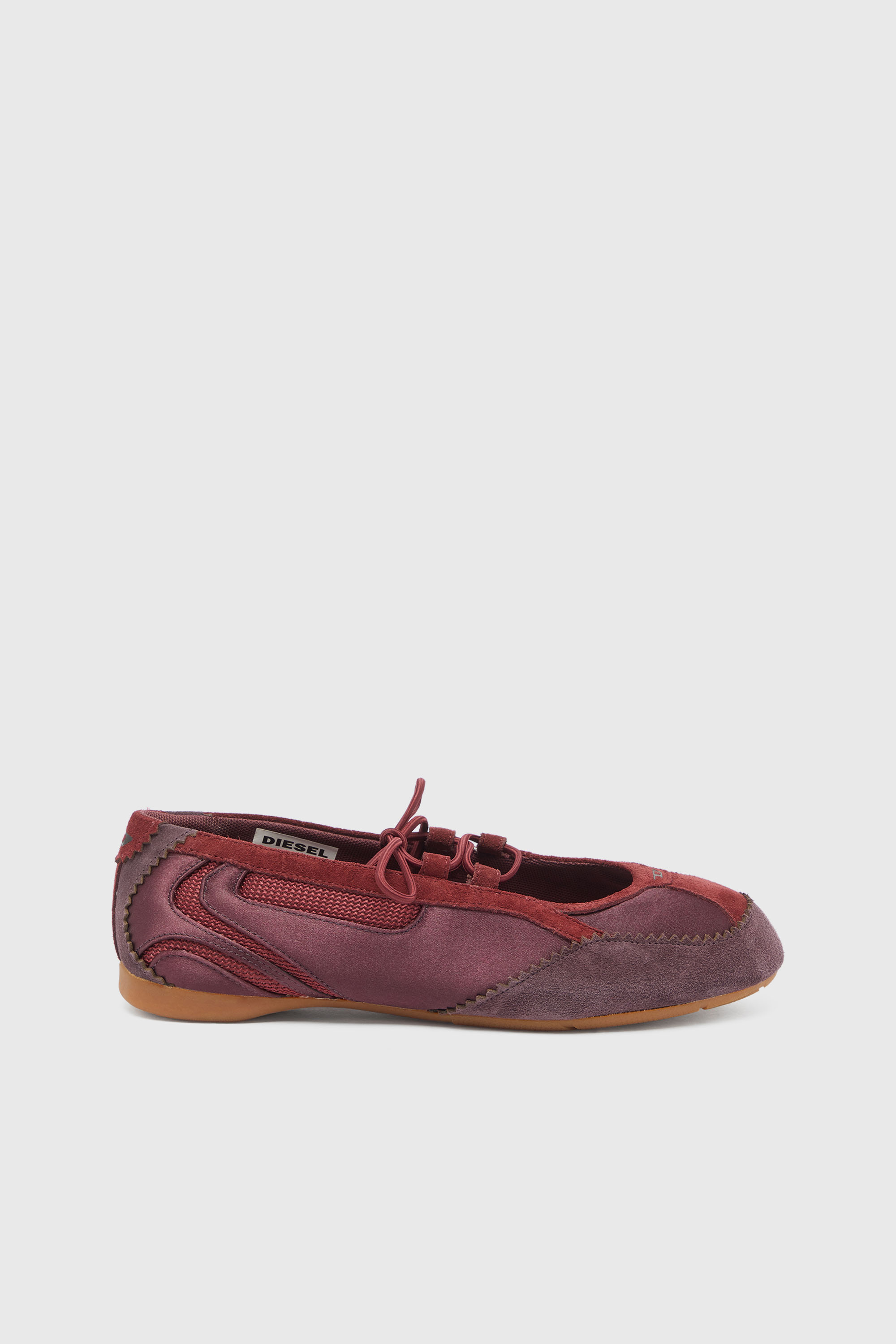 Diesel - D-MILE BALLERINA LACE UP II W, Woman's D-Mile - Lace-up ballerina flats in leather and mesh in Burgundy - 1