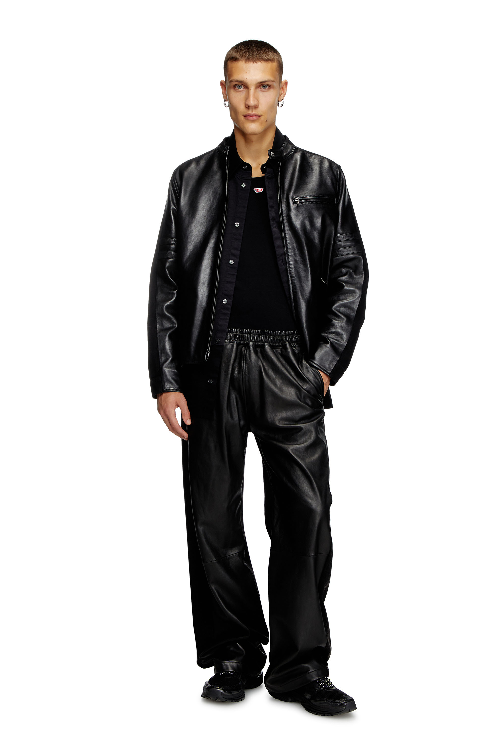 Diesel - P-OCHS, Man's Hybrid denim and leather pants in Black - 1