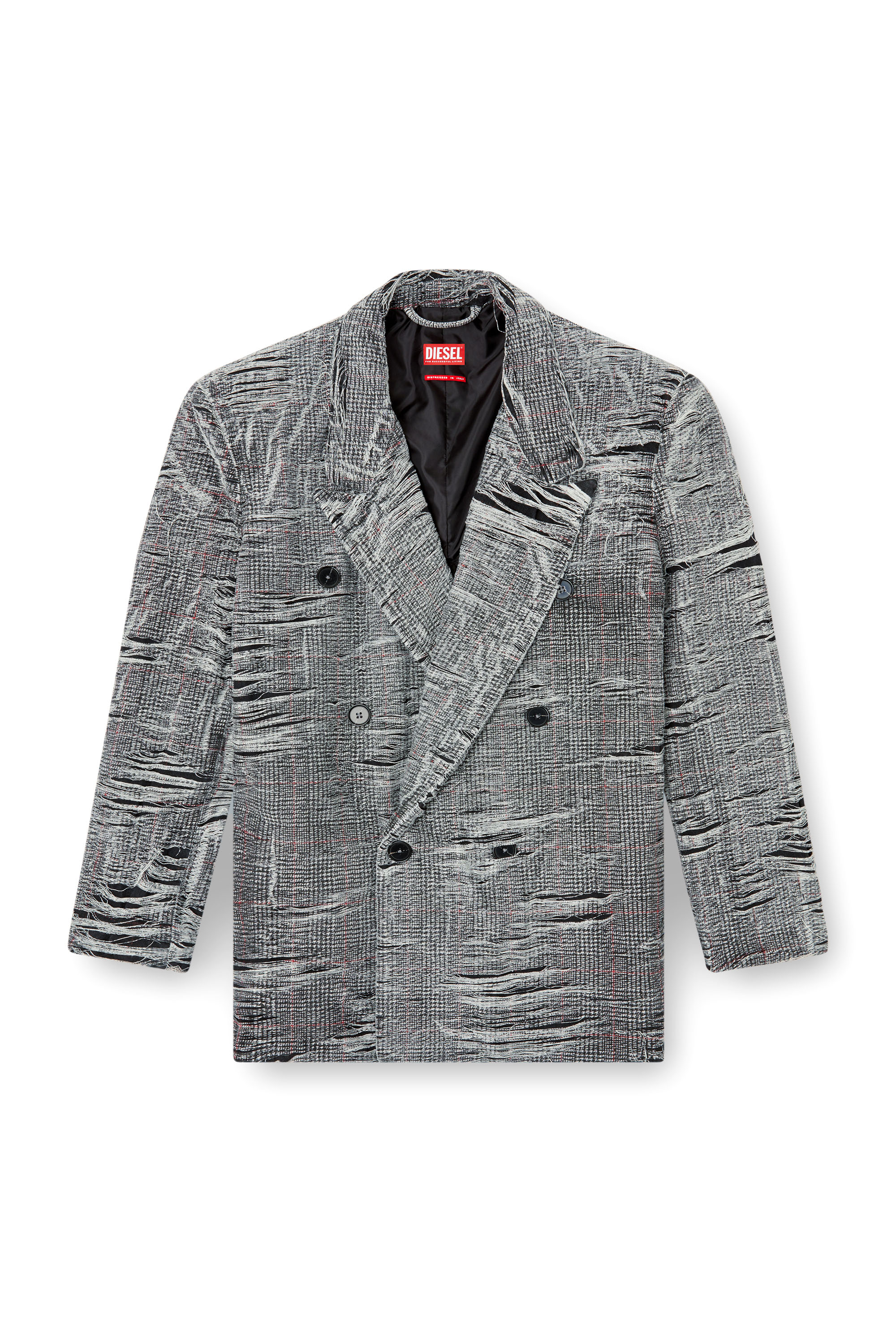 Diesel - D-PEKKA-FSG, Man's Blazer in distressed Prince of Wales denim in Grey - 2