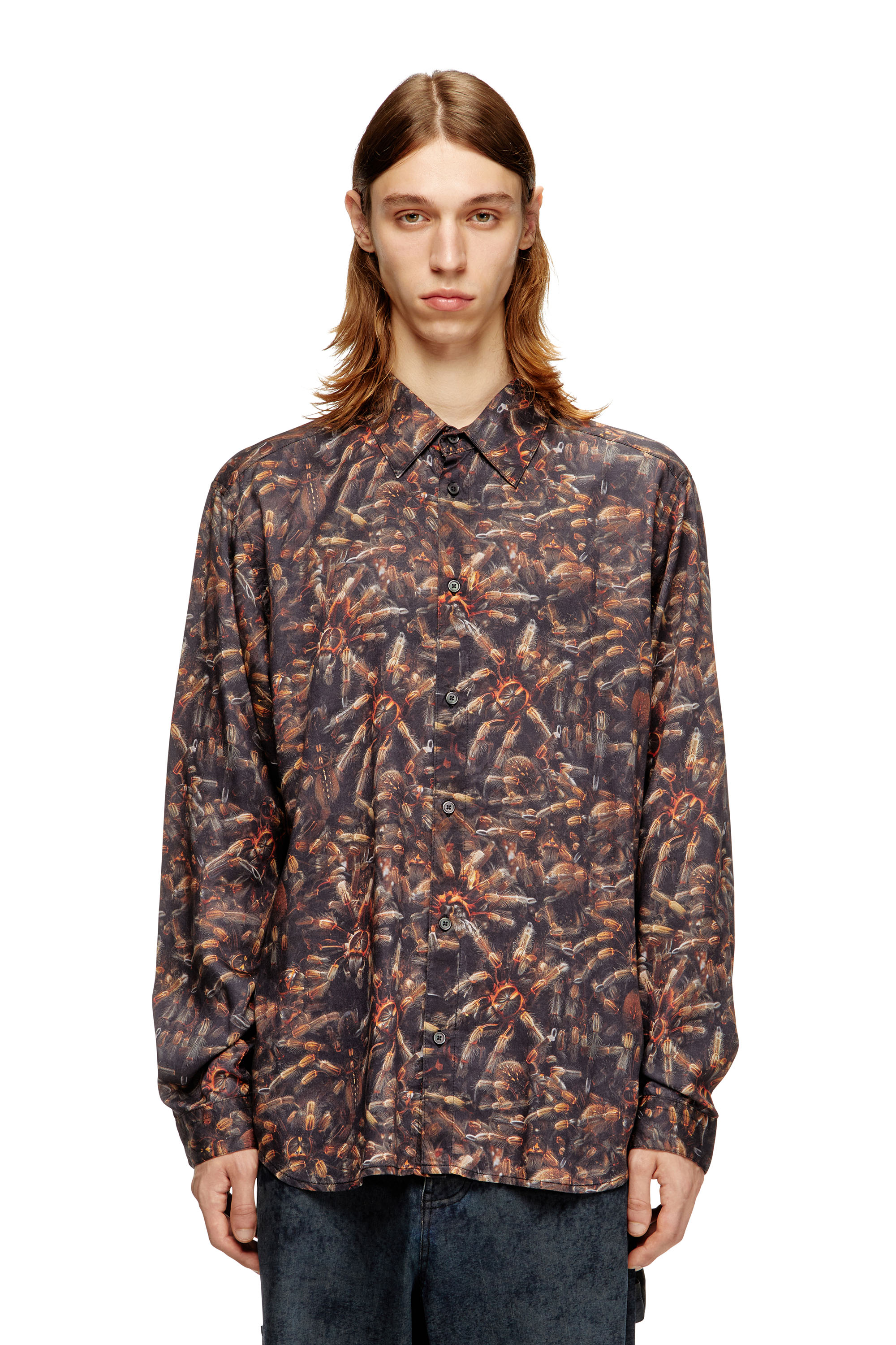 Diesel - S-SIMPLY-SPIDER-PJBK, Man's Lyocell shirt with all-over print in Black/Brown - 3