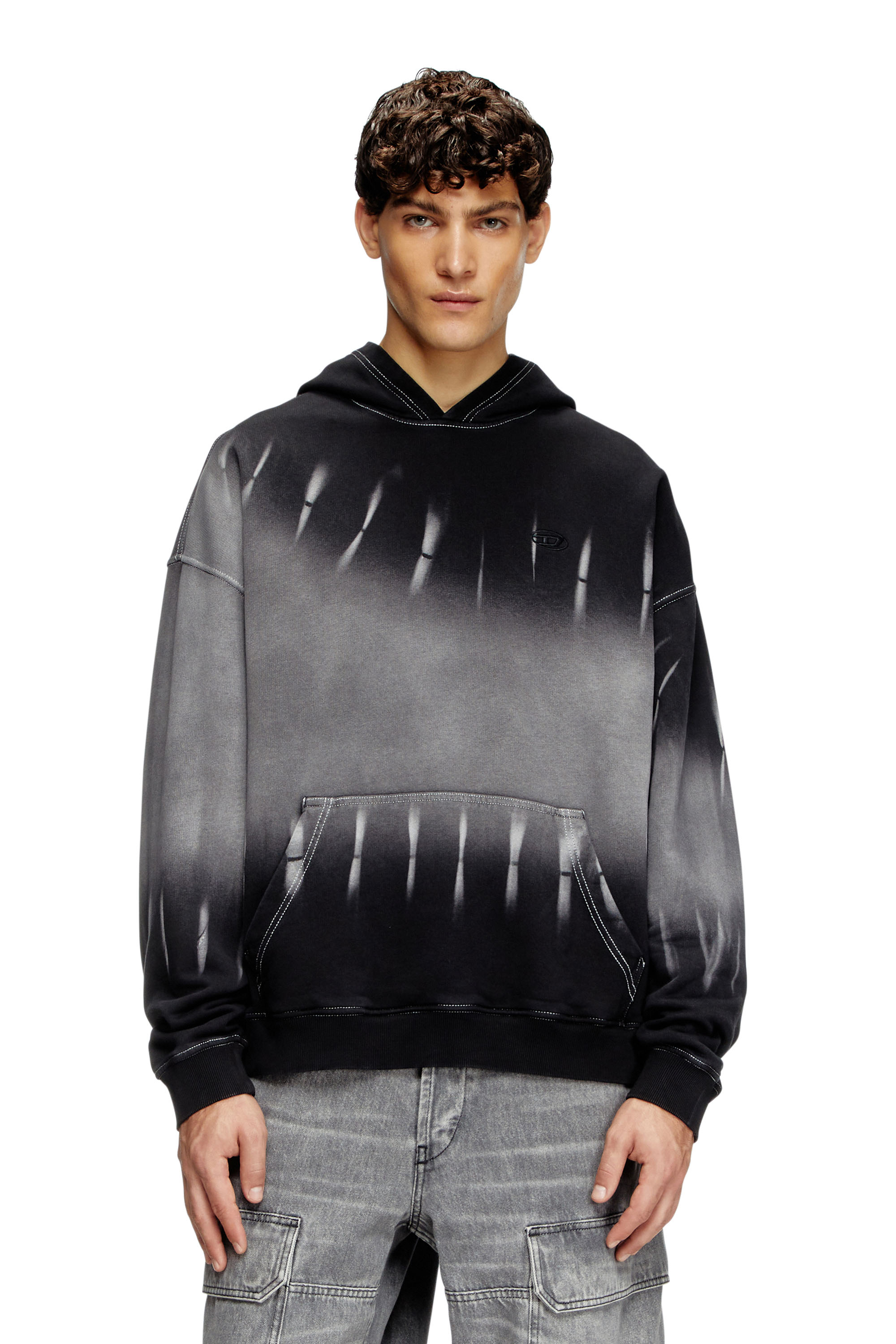 Diesel - S-BOXT-HOOD-R2, Man's Tie-dyed hoodie with logo print in Black - 3