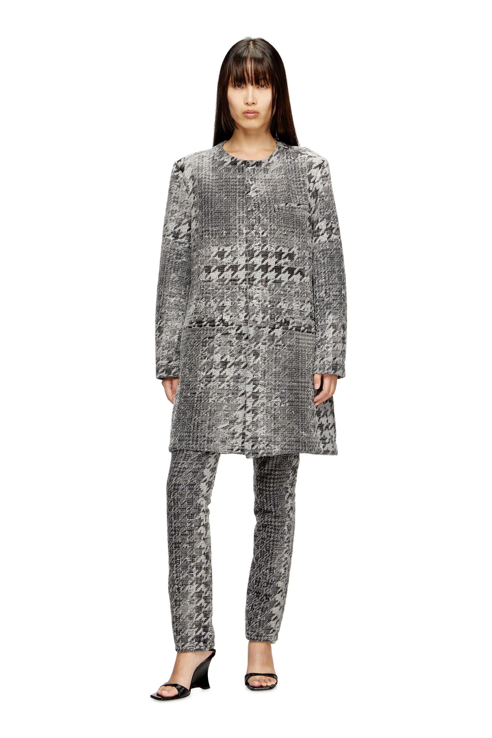 Diesel - D-LOT-FSH, Unisex's Coat in Prince of Wales jacquard denim in Black/White - 7