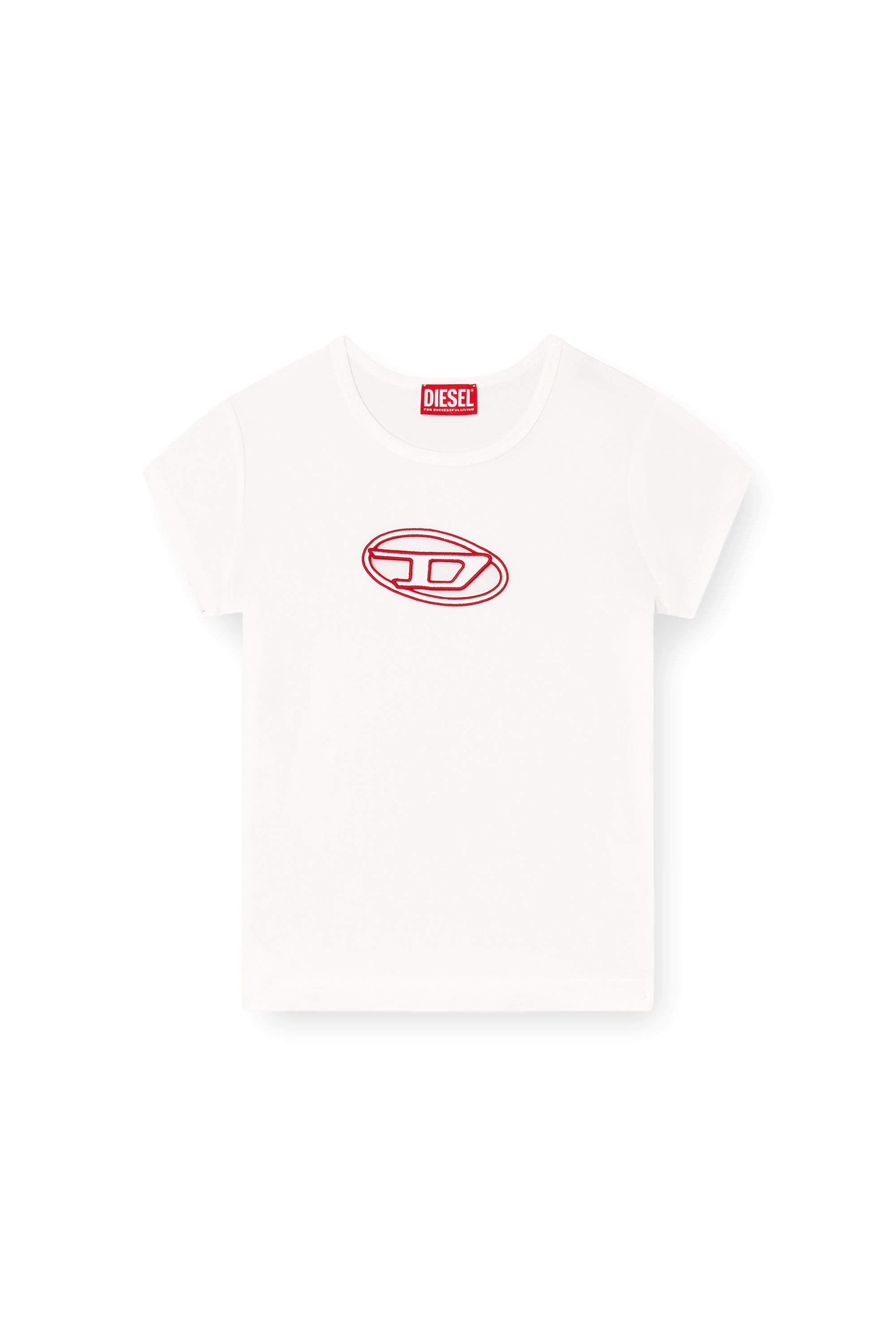 Diesel - T-ANGIE, Woman's T-shirt with peekaboo logo in White/Red - 3