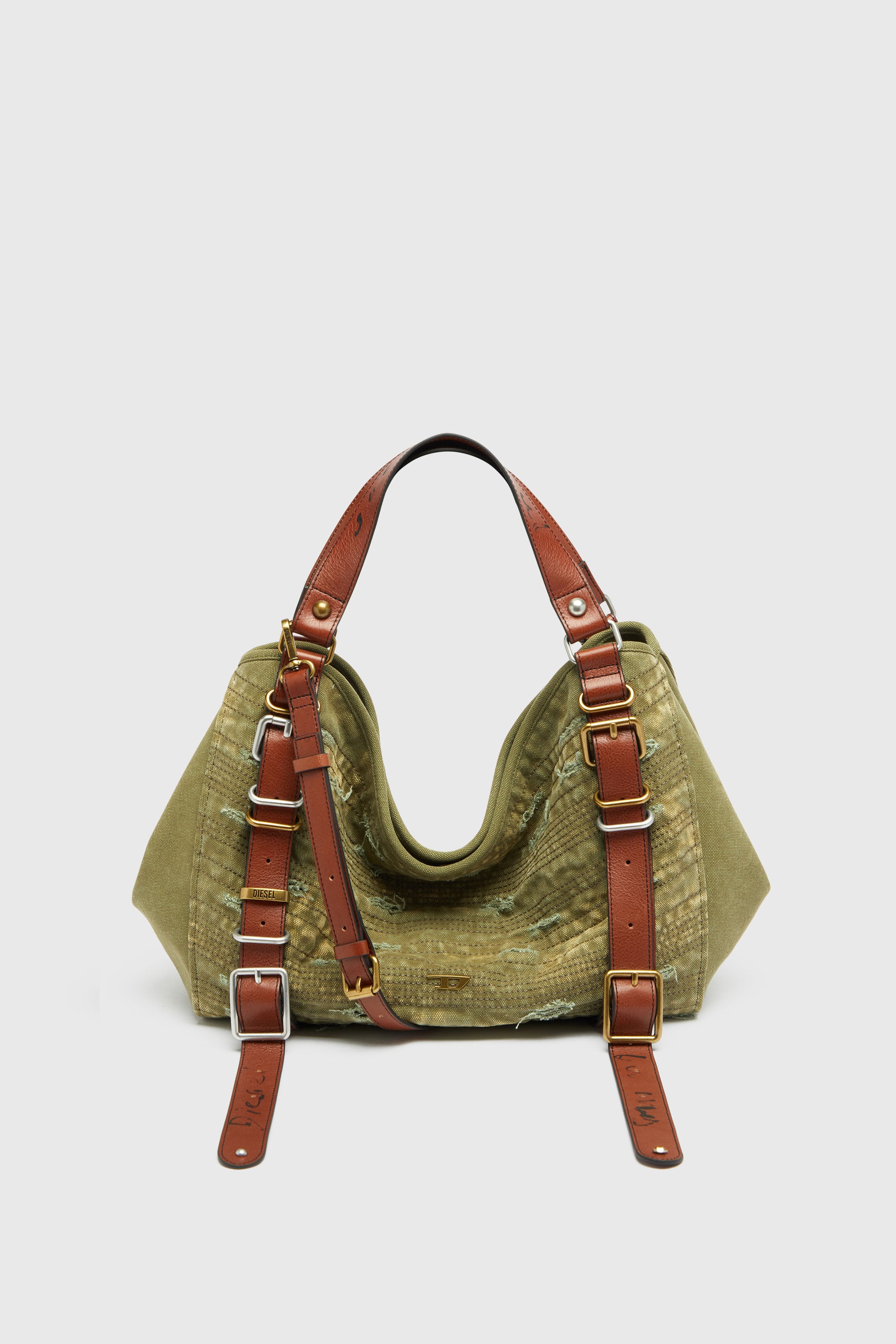 Diesel - D-ONE TOPHANDLE M, Unisex's D-One-Medium top-handle bag in distressed canvas in Military Green - 1