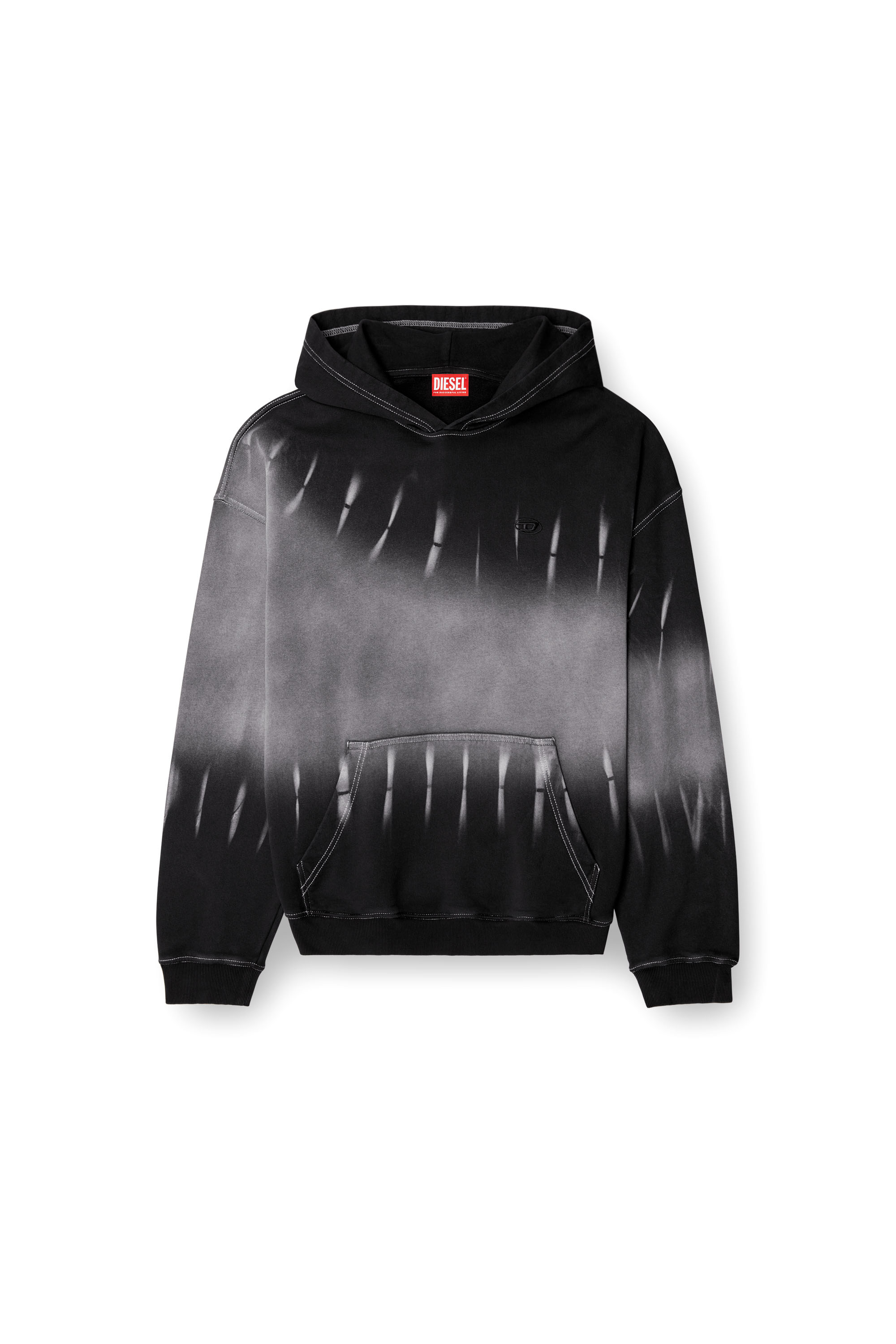 Diesel - S-BOXT-HOOD-R2, Man's Tie-dyed hoodie with logo print in Black - 2