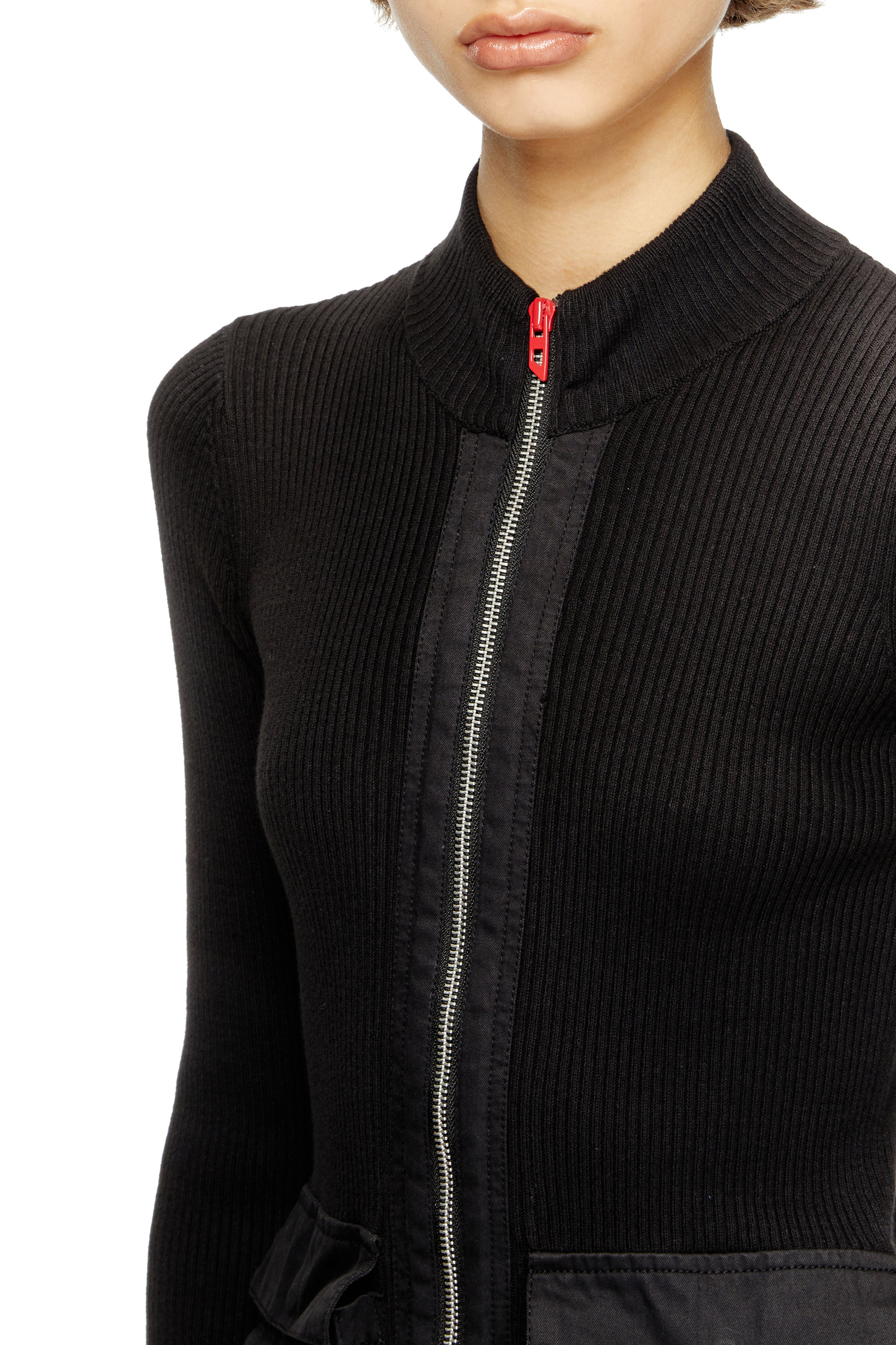 Diesel - M-MELISSA, Woman's Ribbed cardigan with cargo pockets in Black - 4