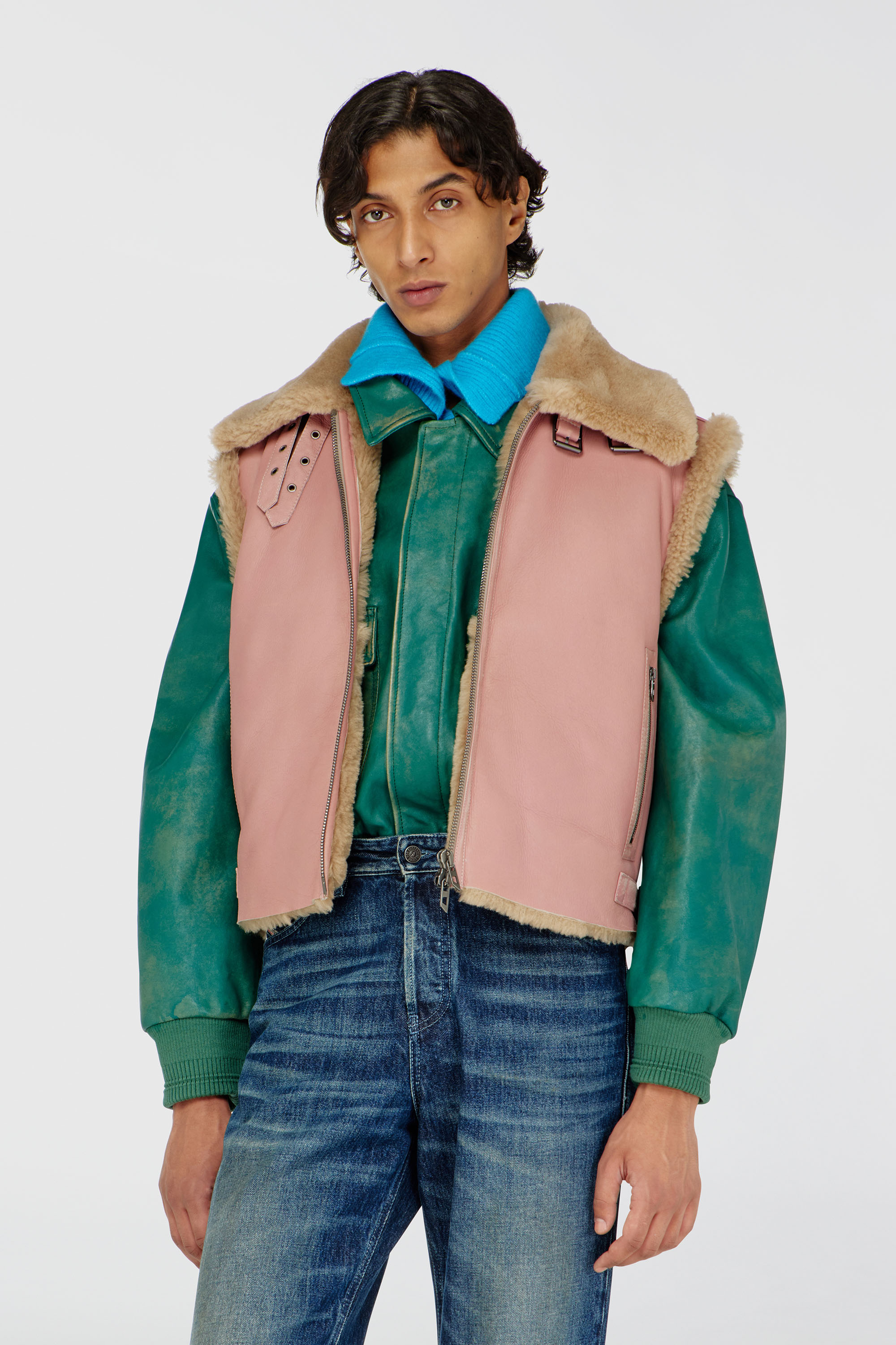 Diesel - L-HONT, Man's Shearling leather vest in Pink - 1