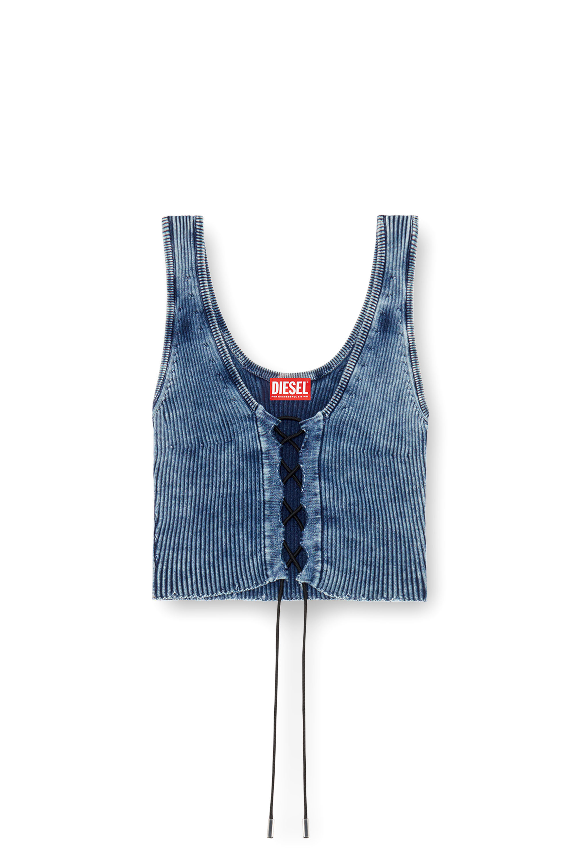 Diesel - M-ADONE, Woman's Cropped lace-up tank top in indigo knit in Blue - 5