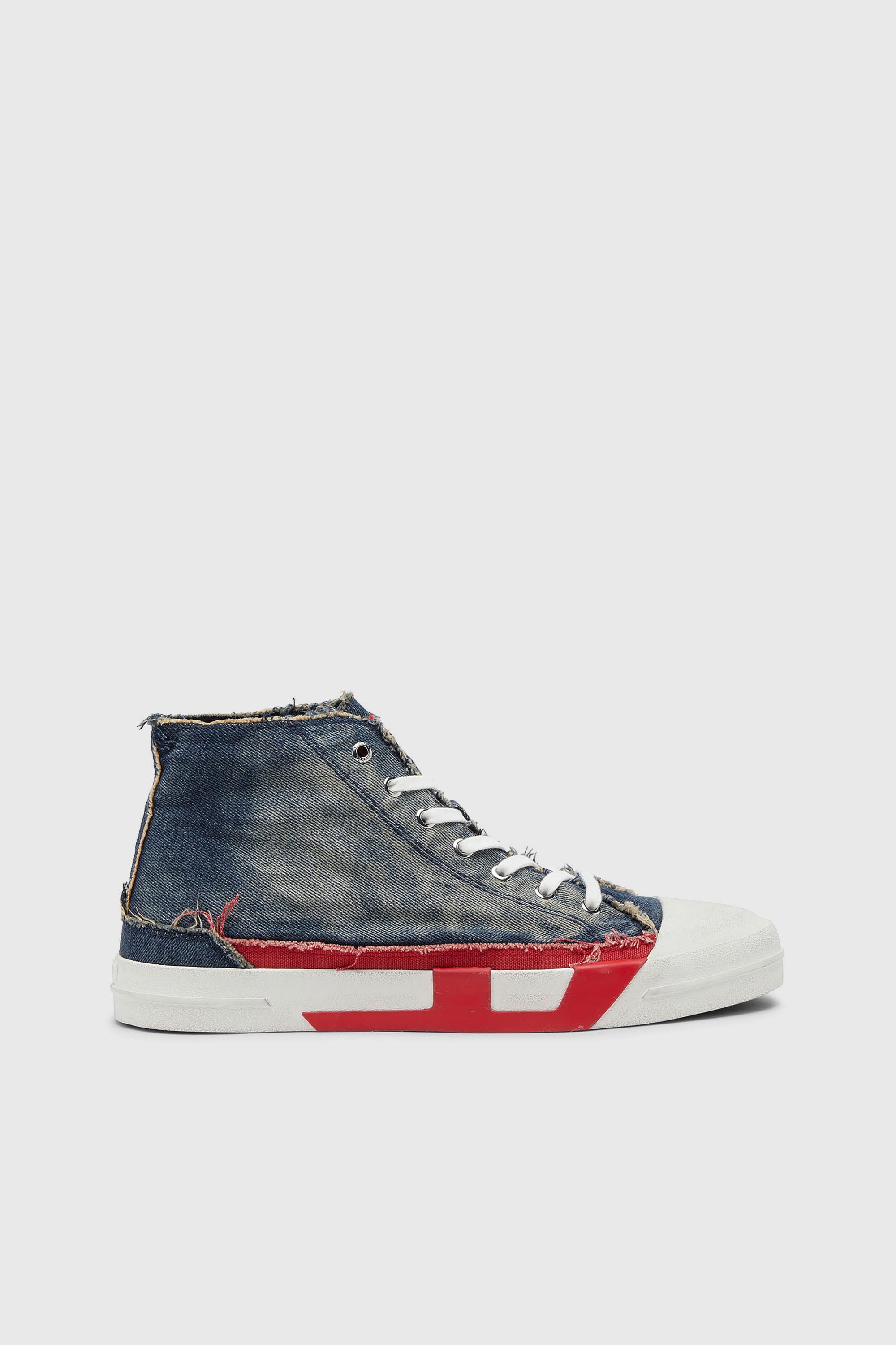 Diesel - S-D-VERSE MID II, Man's D-Verse-High-top sneakers in denim with D logo in Blue/Red - 1
