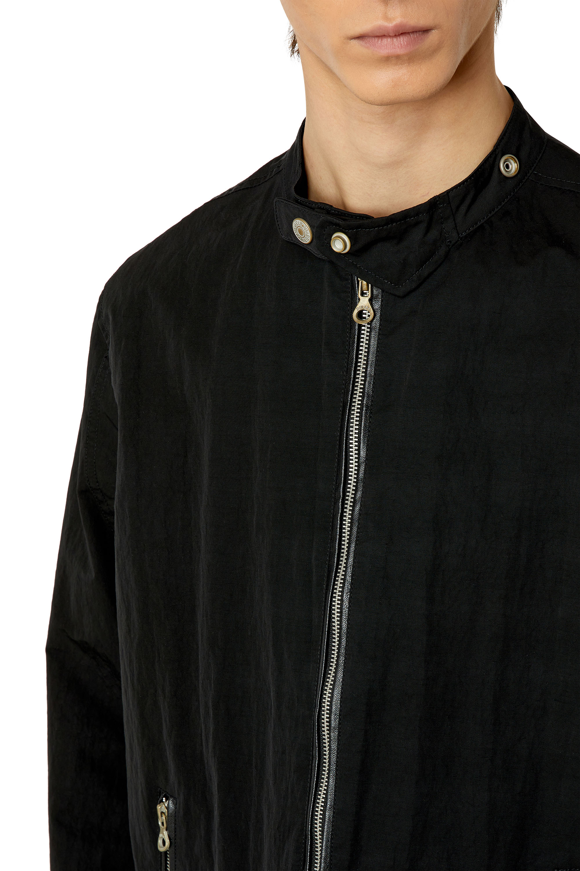 Diesel - J-SOFORI-NEW, Man Biker jacket in textured technical canvas in Black - Image 5