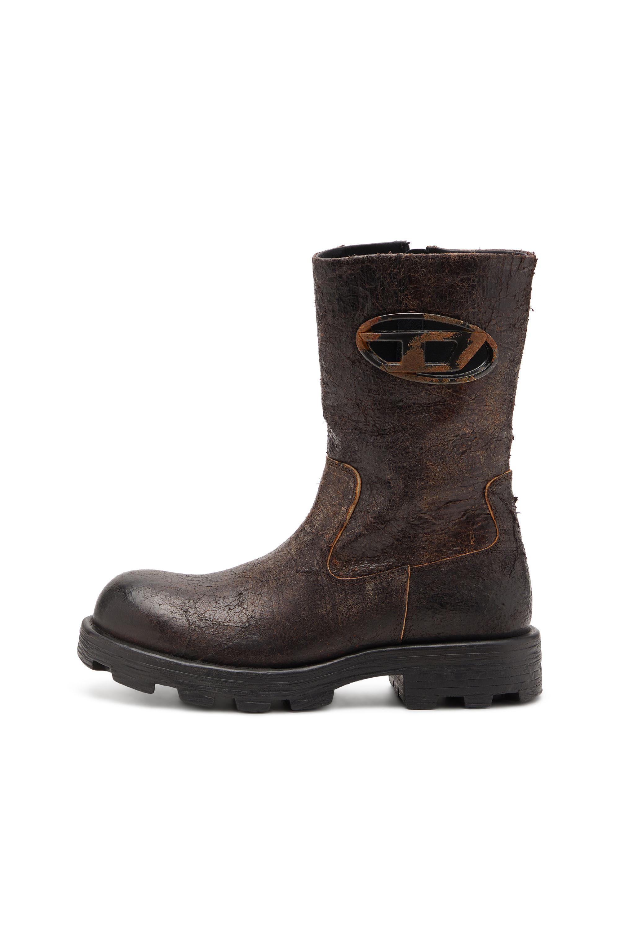 Diesel - D-HAMMER BKR D W, Woman's D-Hammer-Biker boots in distressed crackled suede in Brown - 7