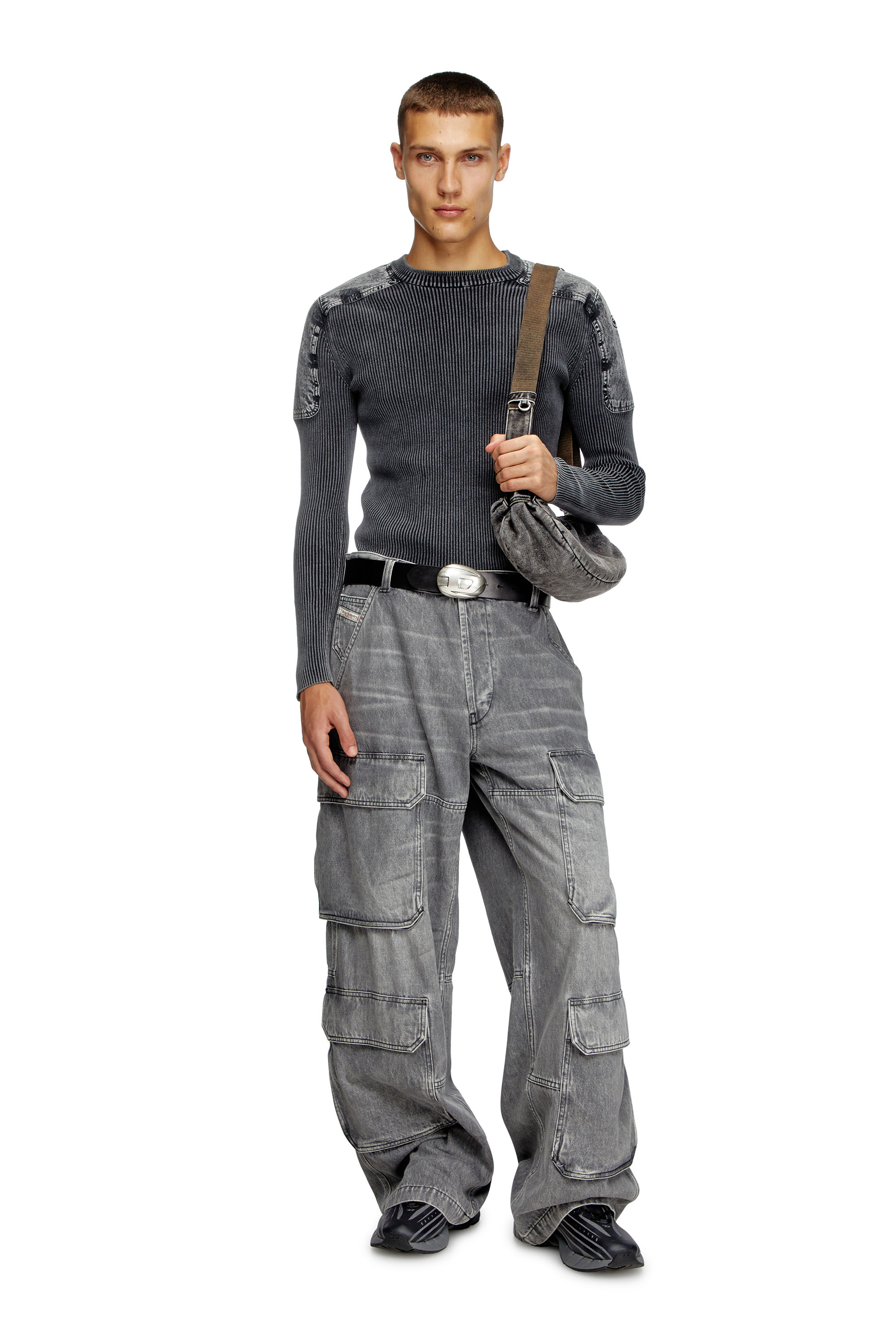 Diesel - K-MARTIN, Man's Jumper with contrast shoulder panels in Dark grey - 1