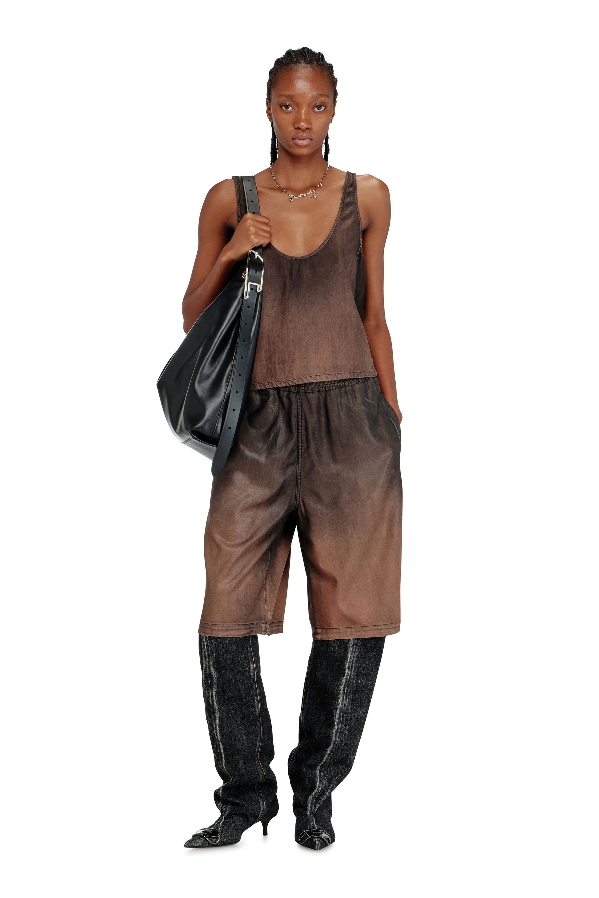 Diesel - D-LINE HOBO L, Woman's D-Line-Leather hobo bag in Black - 3