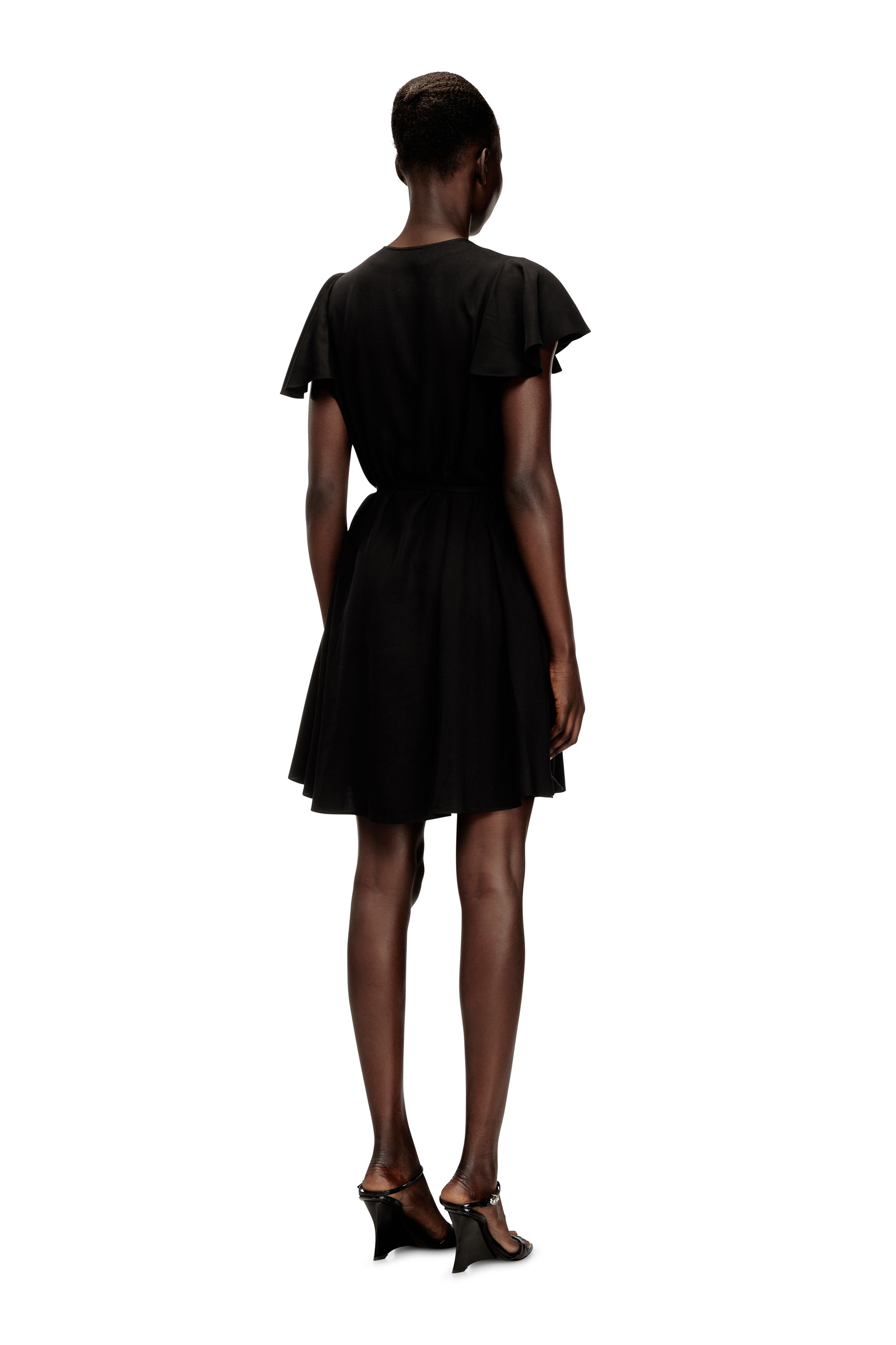 Diesel - D-AIKIRI, Woman's Cupro dress with V-neck and front buttons in Black - 4