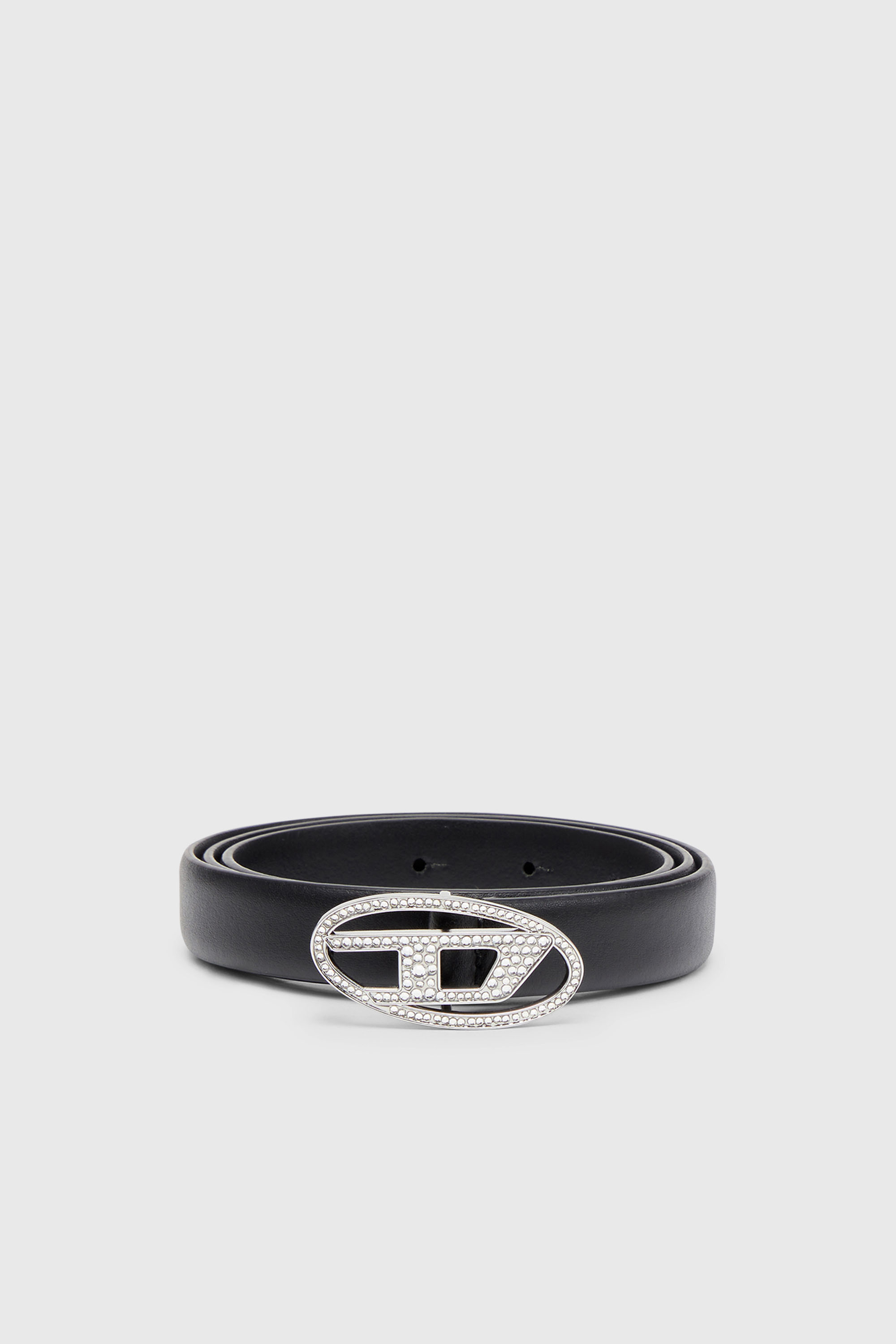 Diesel - B-1DR STRASS 20, Woman's 1.9cm slim leather belt with crystal buckle in Black - 1