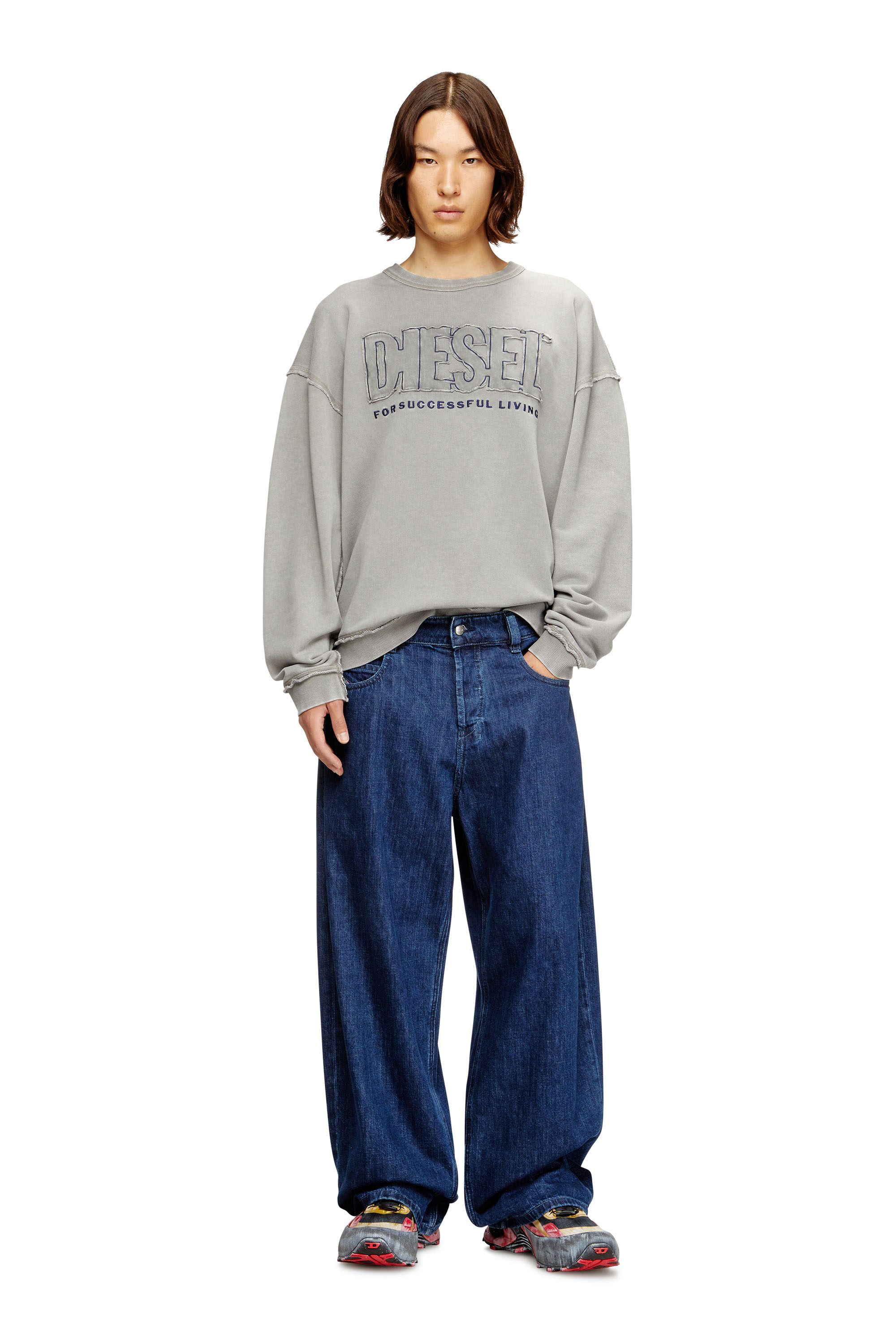 Diesel - S-BOXT-RAW-V1, Man's Cotton sweatshirt with appliqué logo in Grey - 1