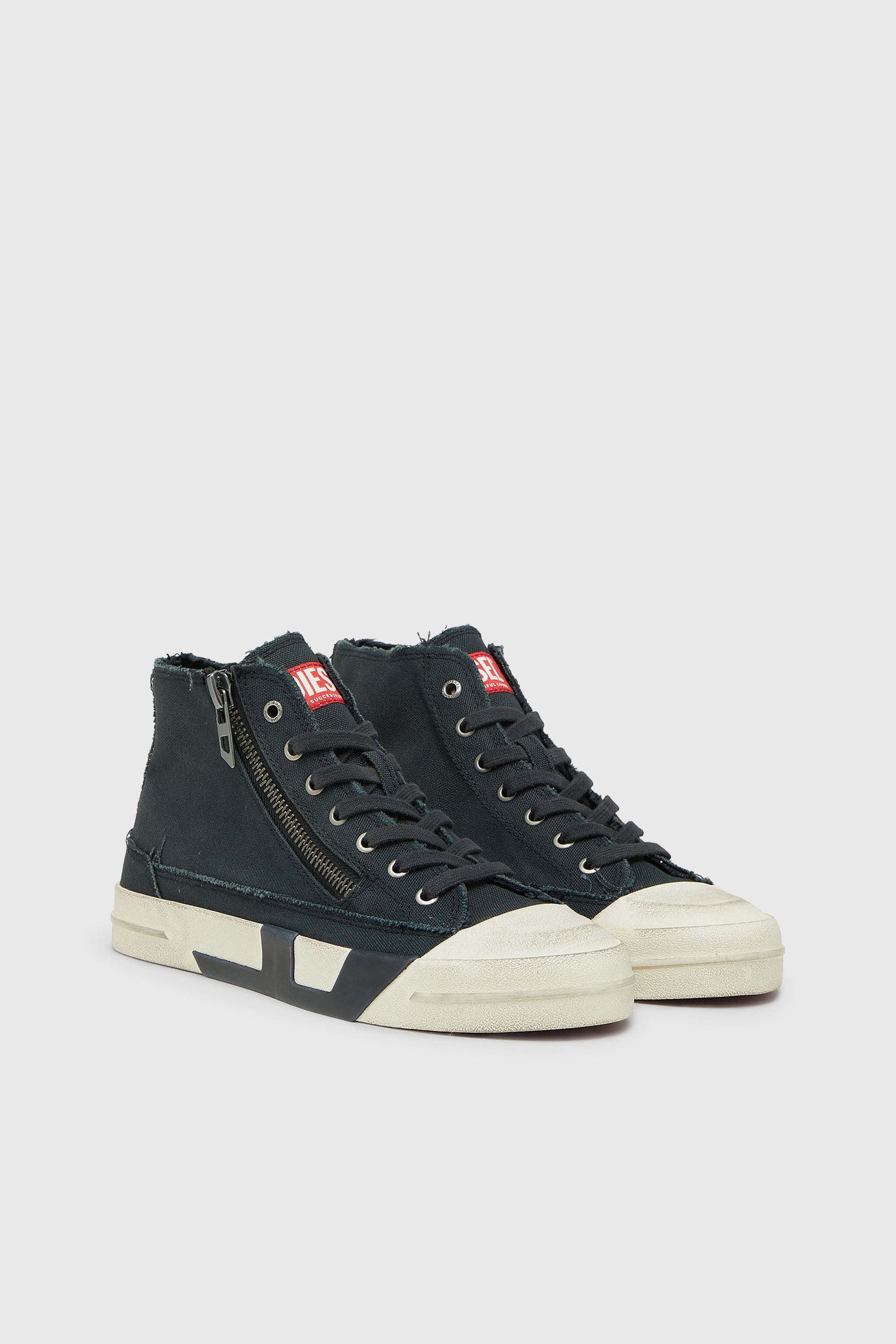 Diesel - S-D-VERSE ZIP MID II, Man's S-D-Verse -  Sneakers in frayed canvas with D logo in Black - 2