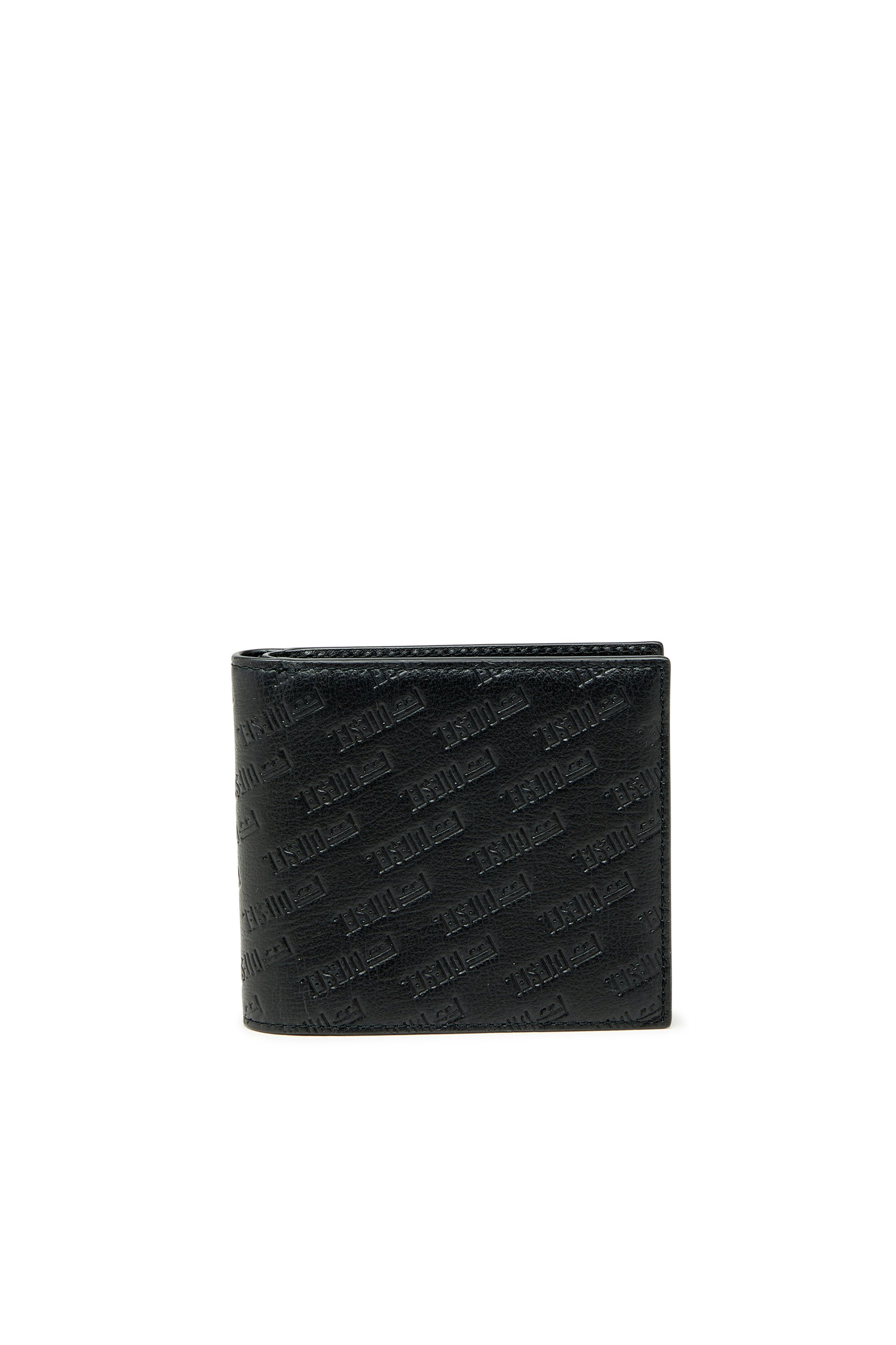 Diesel - MONOGRAM BI-FOLD COIN S 3D, Man's Leather bi-fold wallet with all-over embossed logo in Black - 1