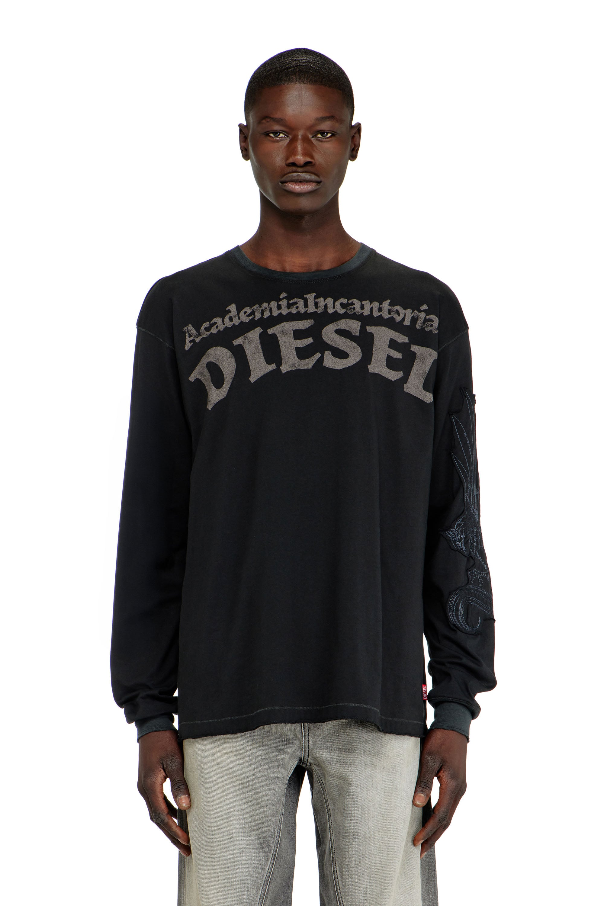 Diesel - T-NORM-LS-AA3, Man's Long-sleeve T-shirt with prints and patches in Black - 1