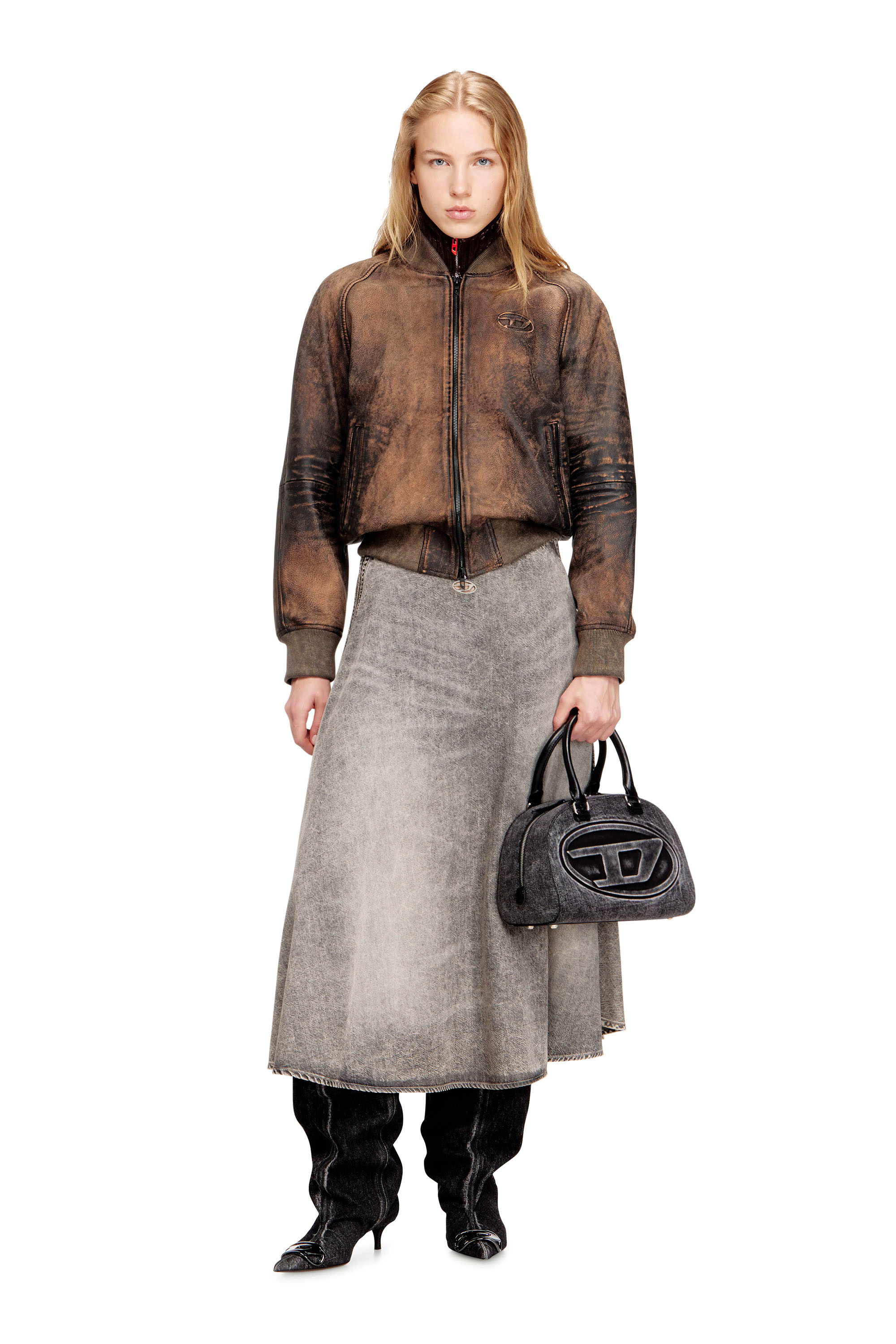 Diesel - L-COBB-FEM, Woman's Bomber jacket in distressed leather in null - 1