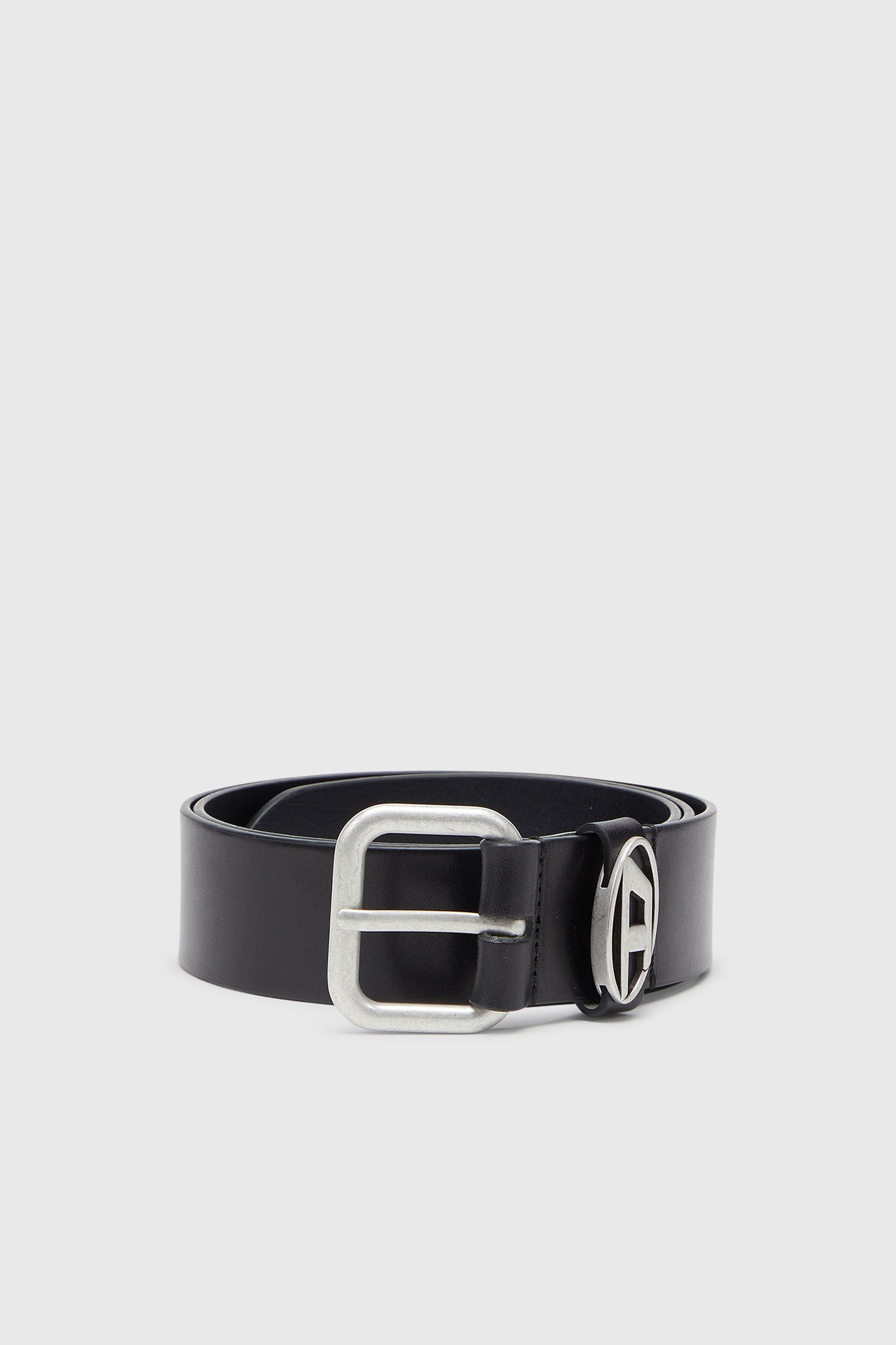 Diesel - B-1DR OVAL D LOOP, Unisex's 4 cm matte leather belt with metal buckle in Black - 1