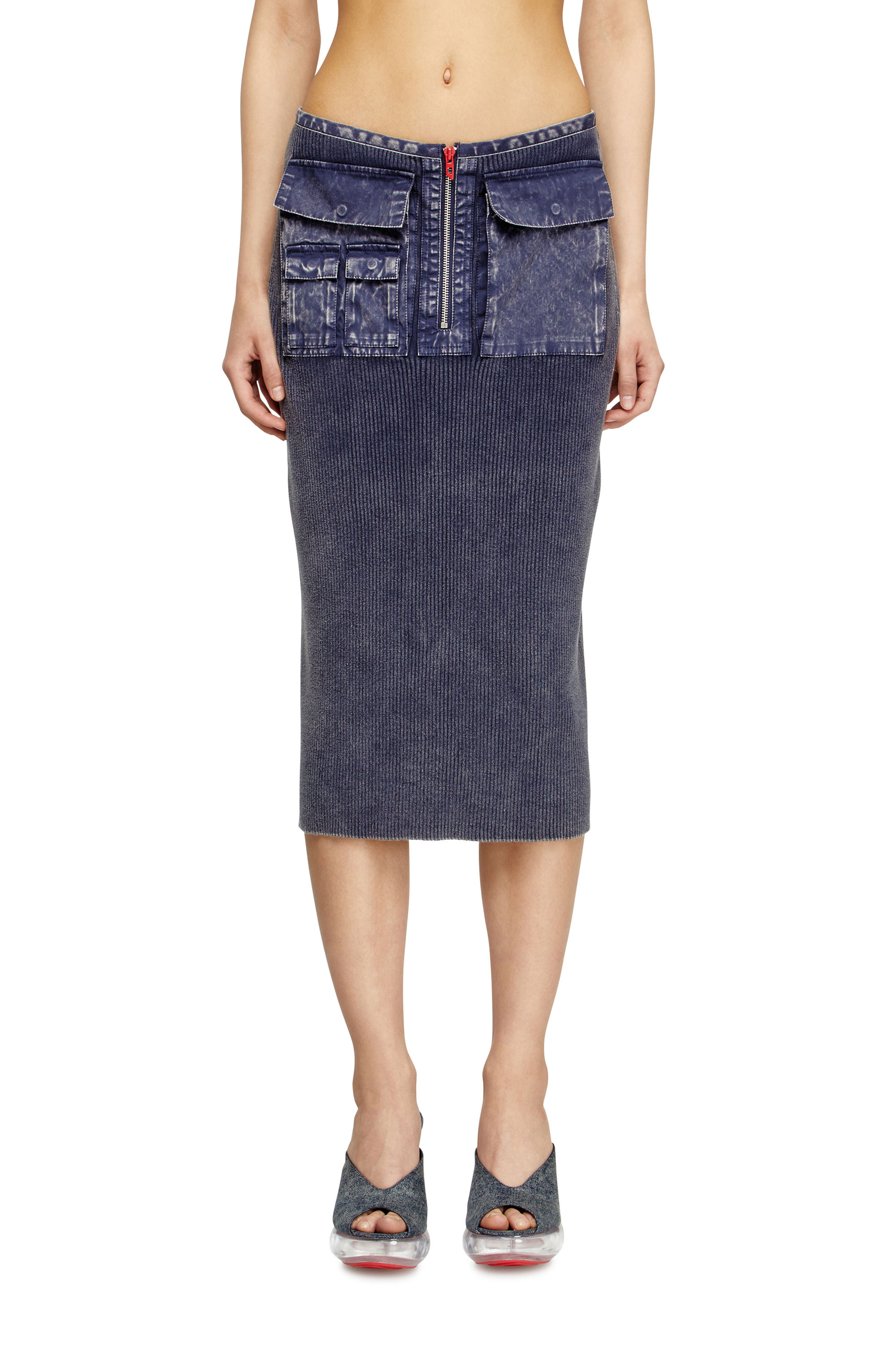 Diesel - M-MERYN, Woman's Knit midi skirt with denim cargo pockets in null - 1