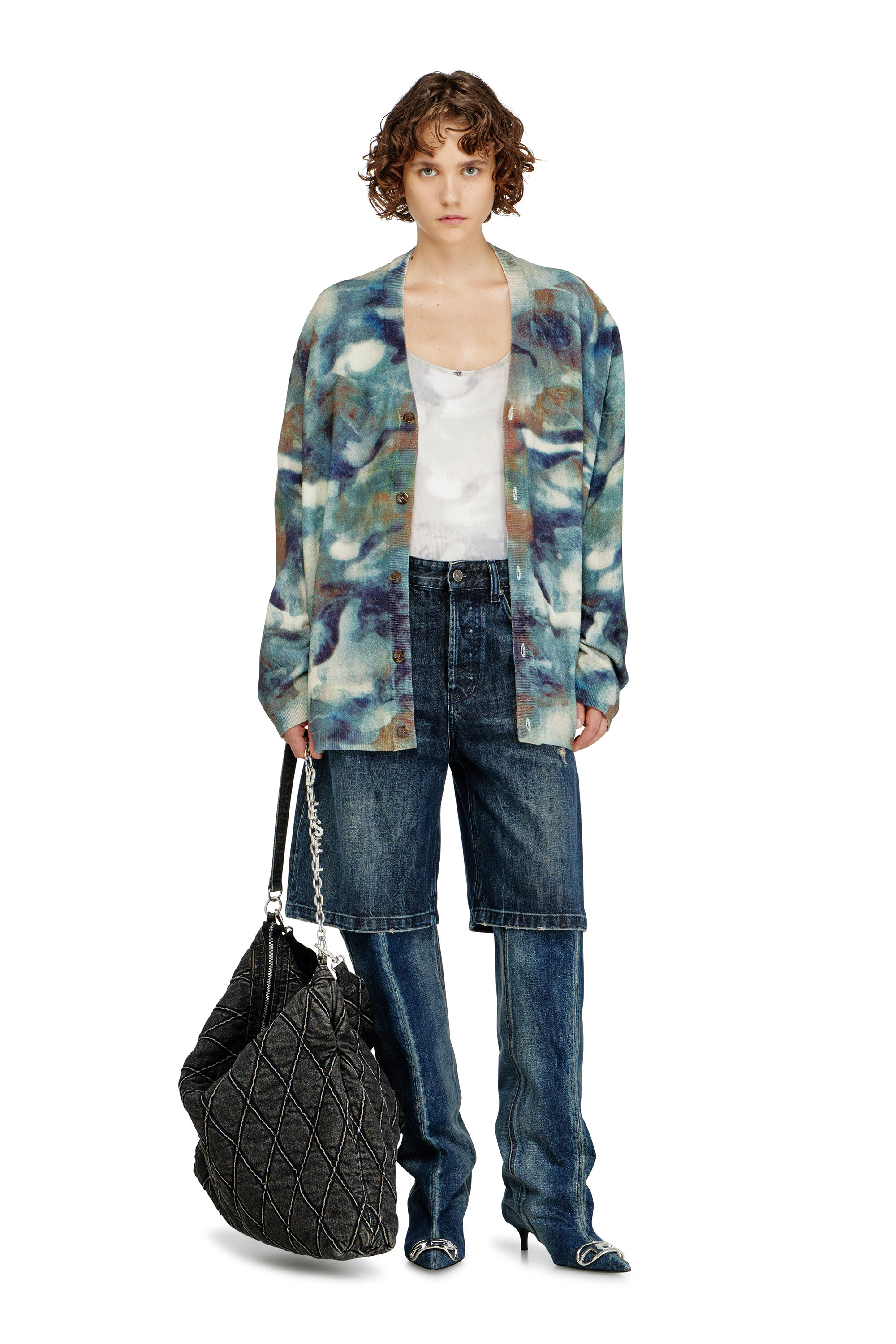 Diesel - ELLA-UTLT, Woman's Ribbed thong swimsuit with camo print in White - 4