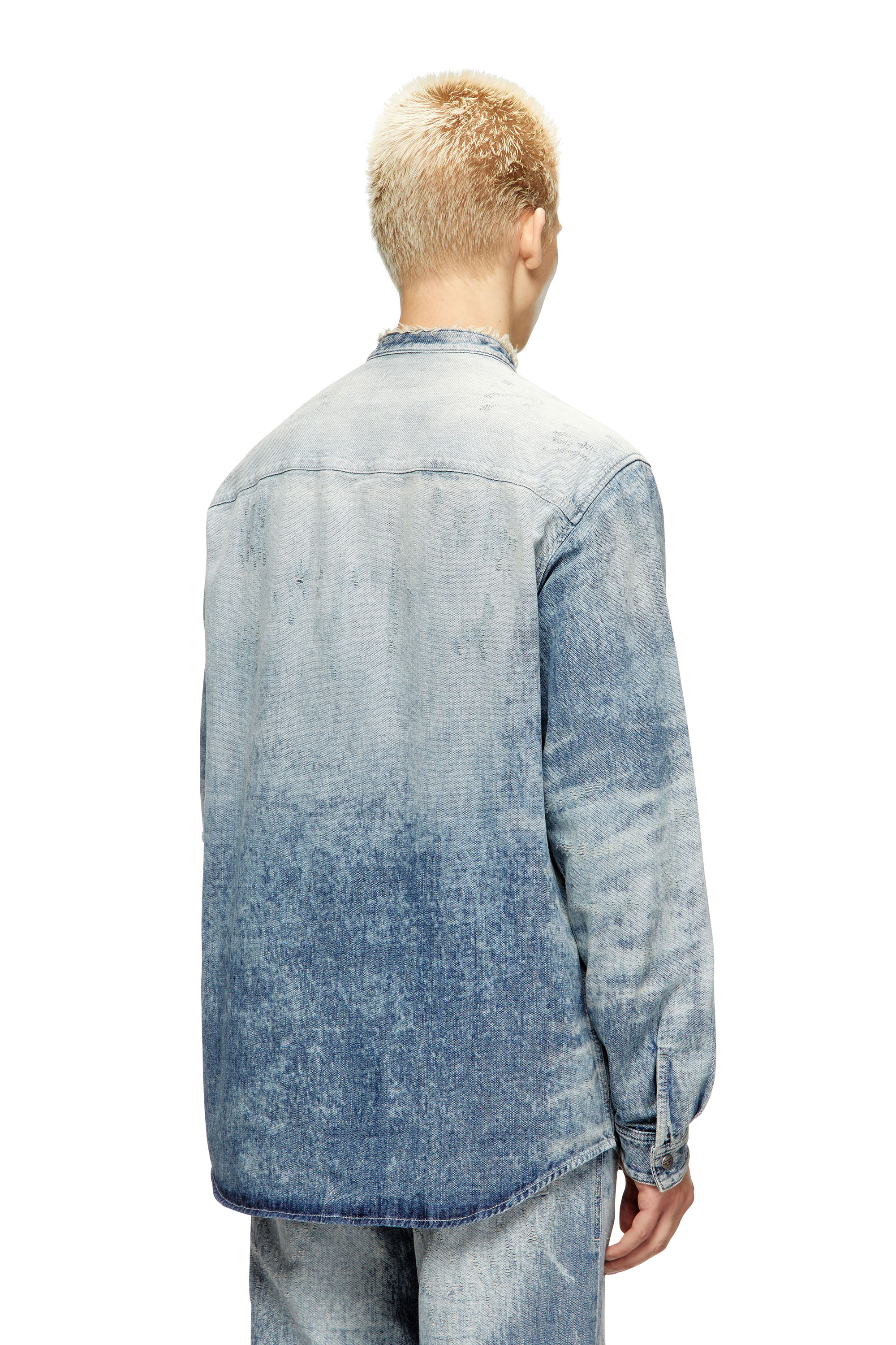 Diesel - D-SIMP-FSH, Man's Shirt in distressed honeycomb denim in Light Blue - 4