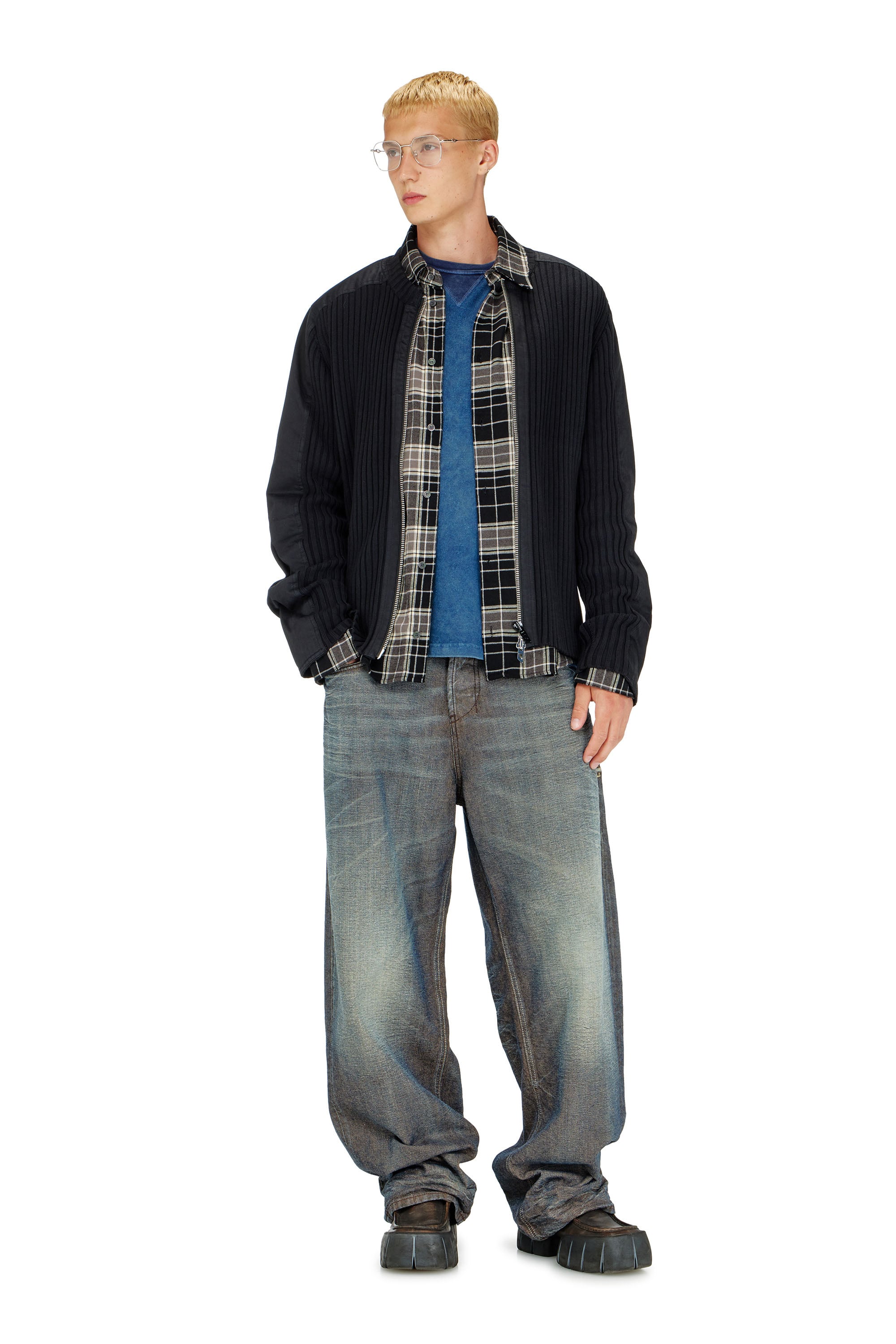 Diesel - K-MATTY, Man's Zipped cardigan with utilitarian panels in Black - 2
