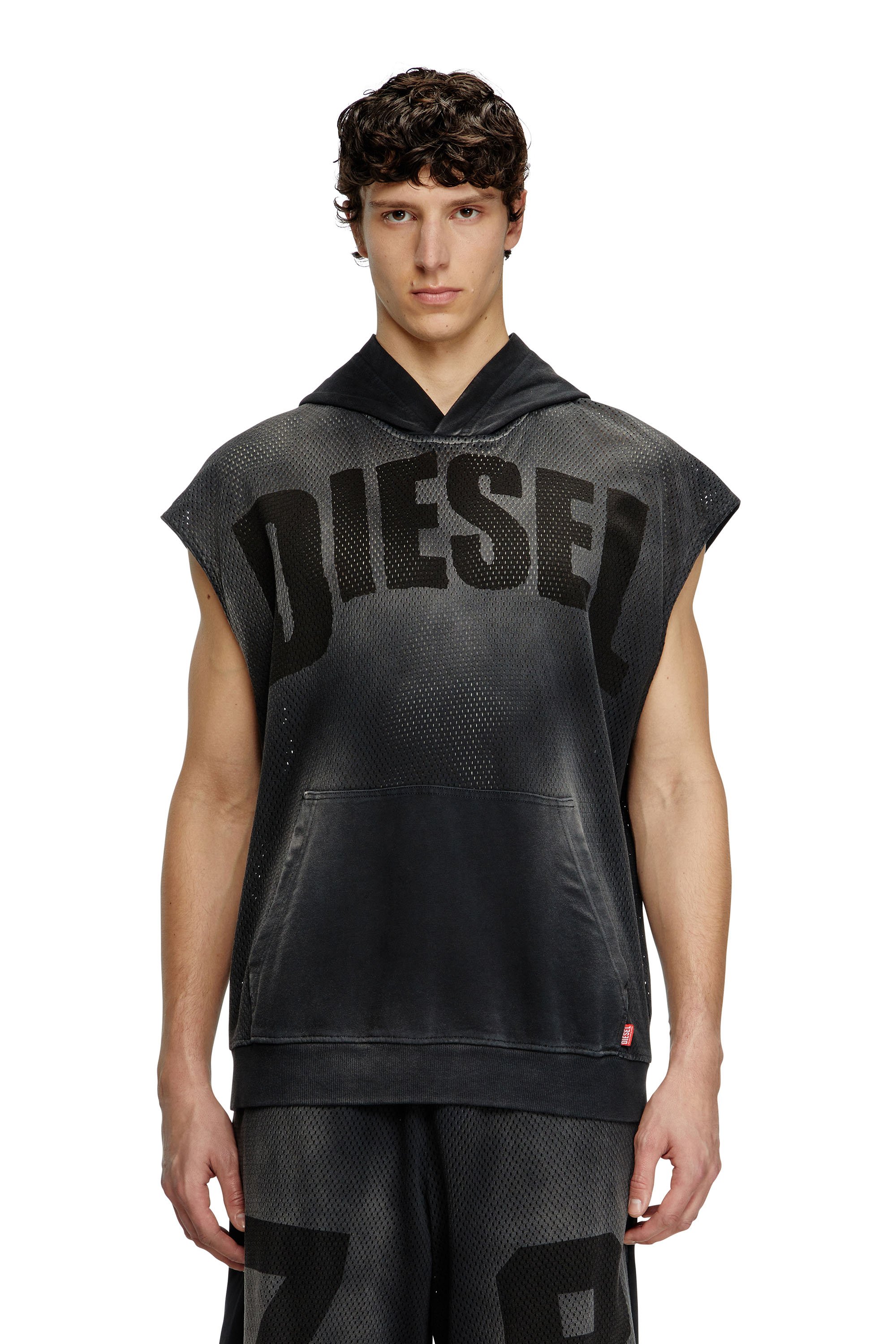 Diesel - S-BOXT-SL-MESH, Man's Sleeveless hoodie in mesh and jersey in Black - 2