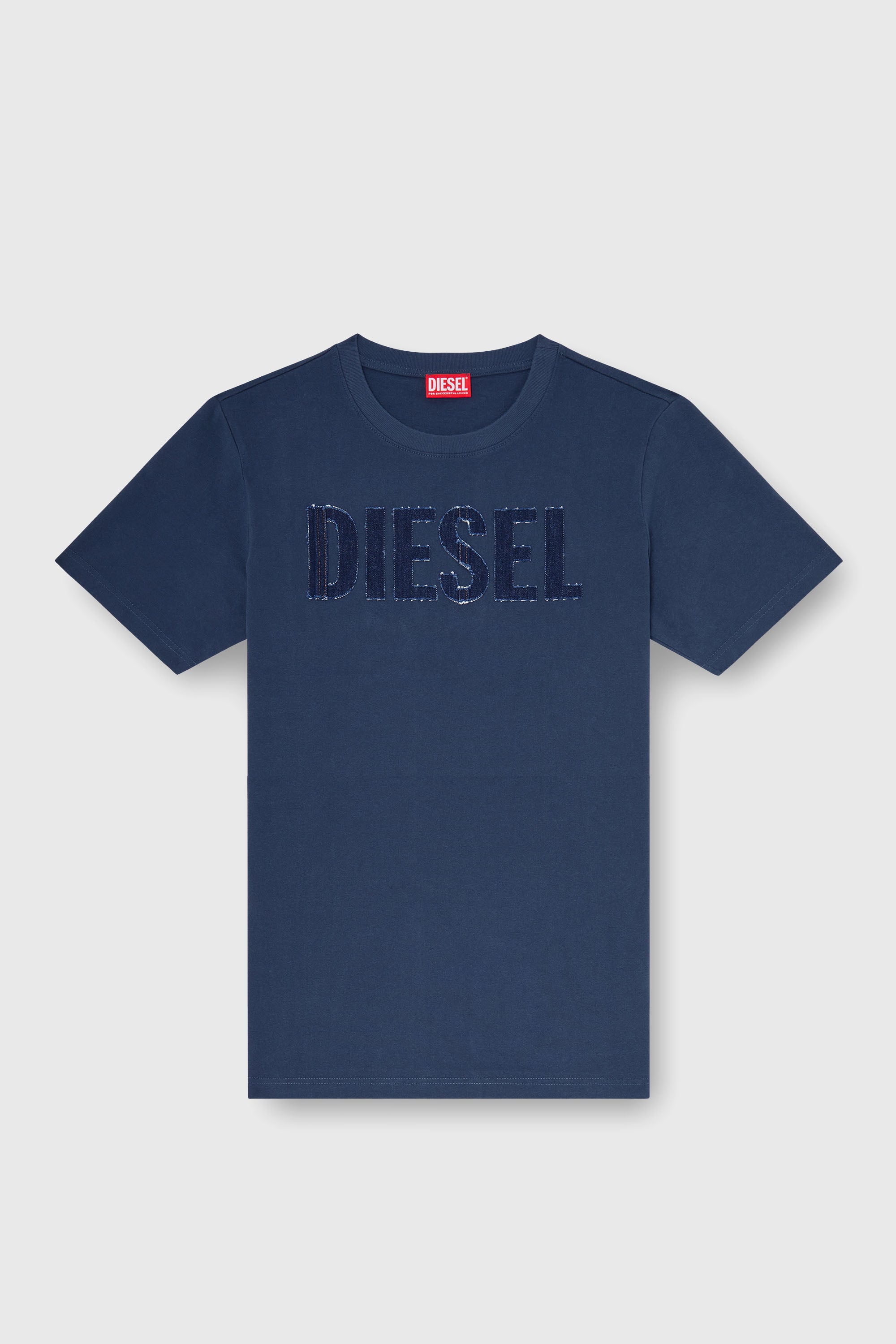 Diesel - T-JUST-APP-T92, Man's Cotton T-shirt with tonal Diesel logo print in Navy Blue - 2