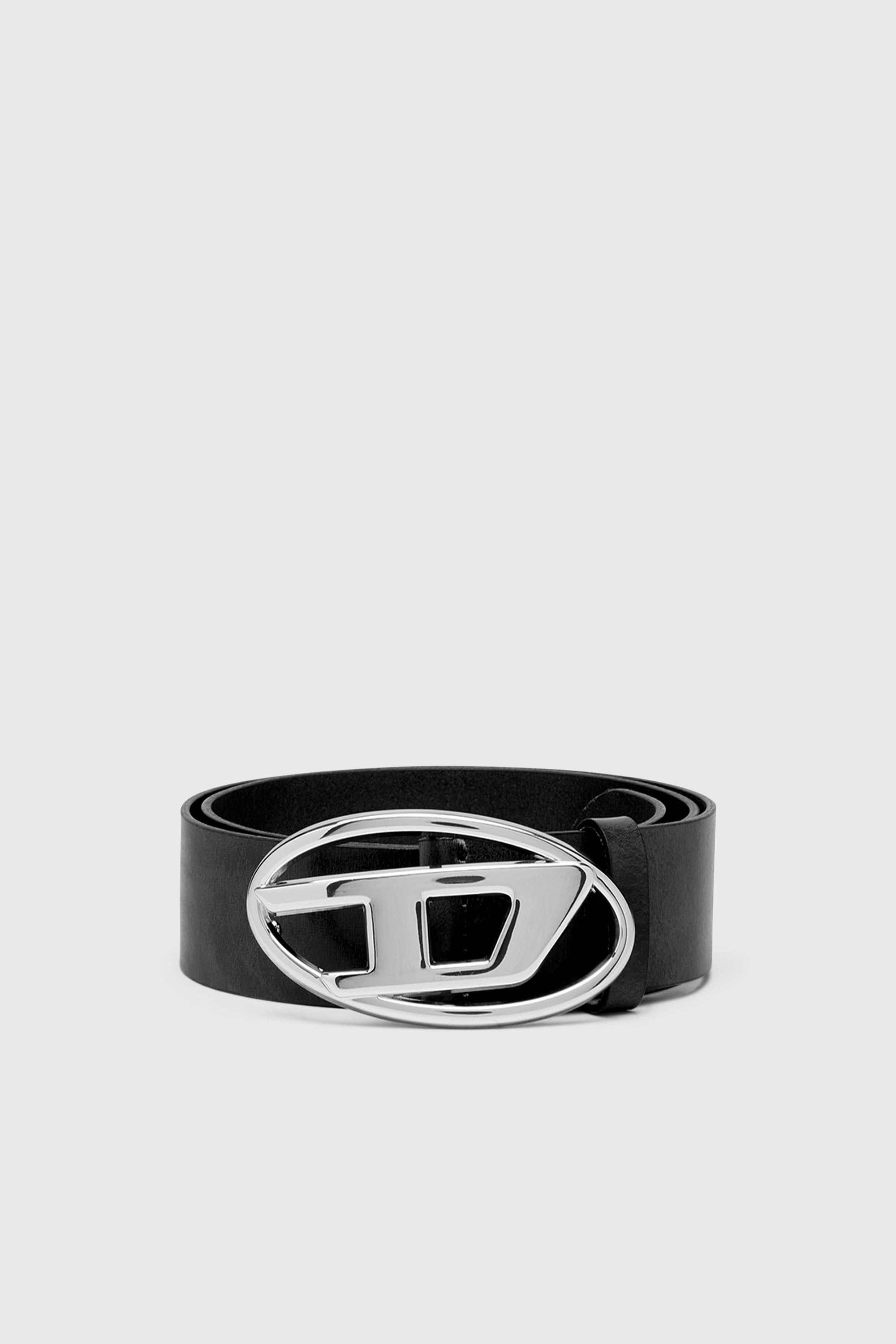 Diesel - B-1DR W, Woman's 3.9cm leather belt with shiny Oval D logo buckle in Black - 1