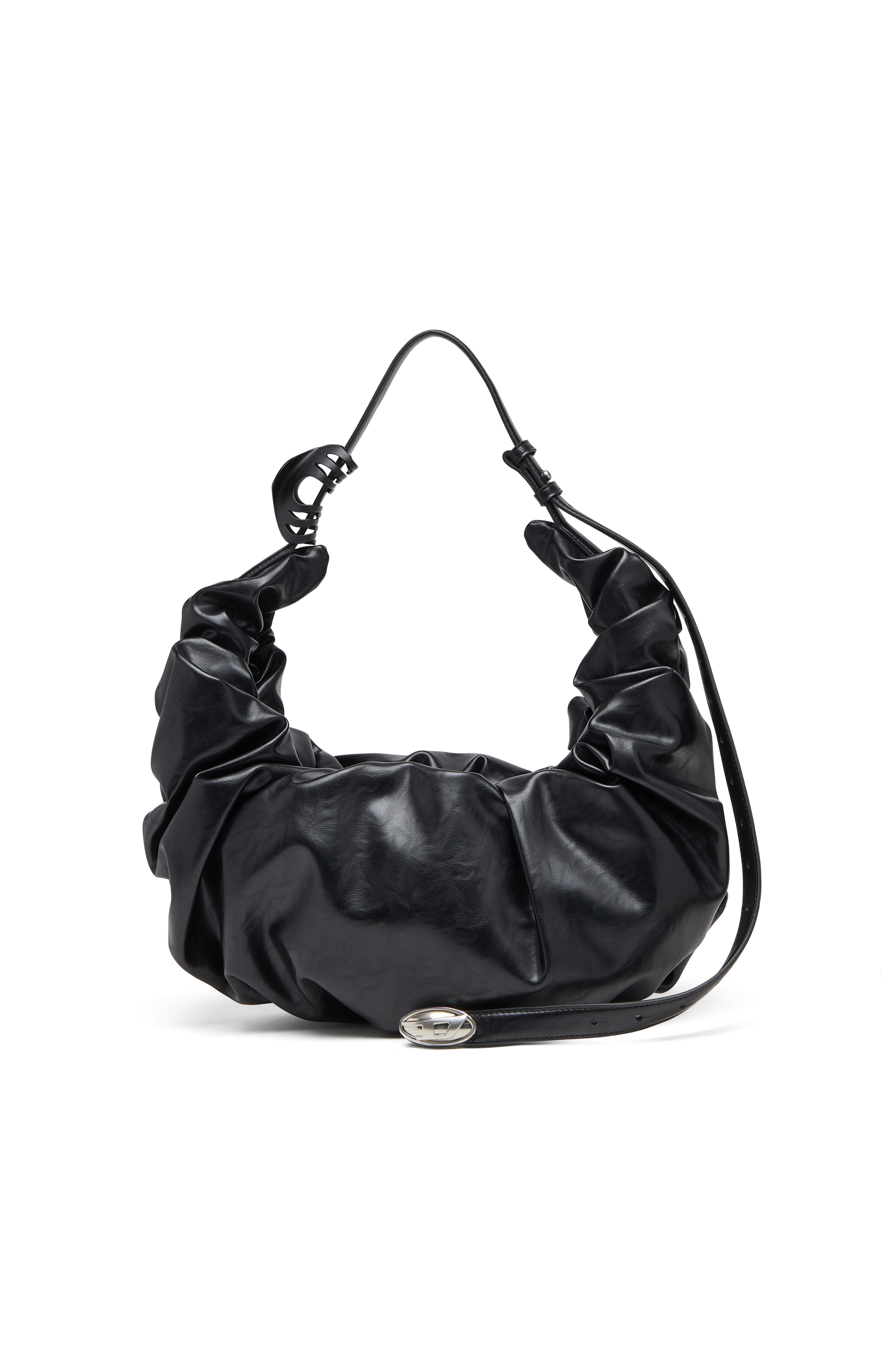 Diesel - GRAB-D HOBO L, Woman's Grab-D L-Large scrunched hobo bag in shiny PU in Black - 2