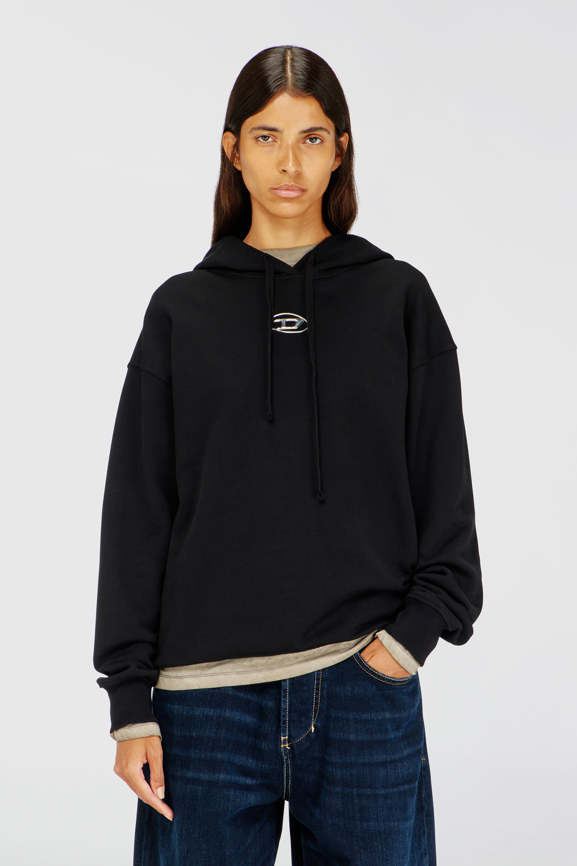 Diesel - F-BUXT-HOOD-OD, Woman's Hoodie with metal-effect Oval D logo in Black - 1