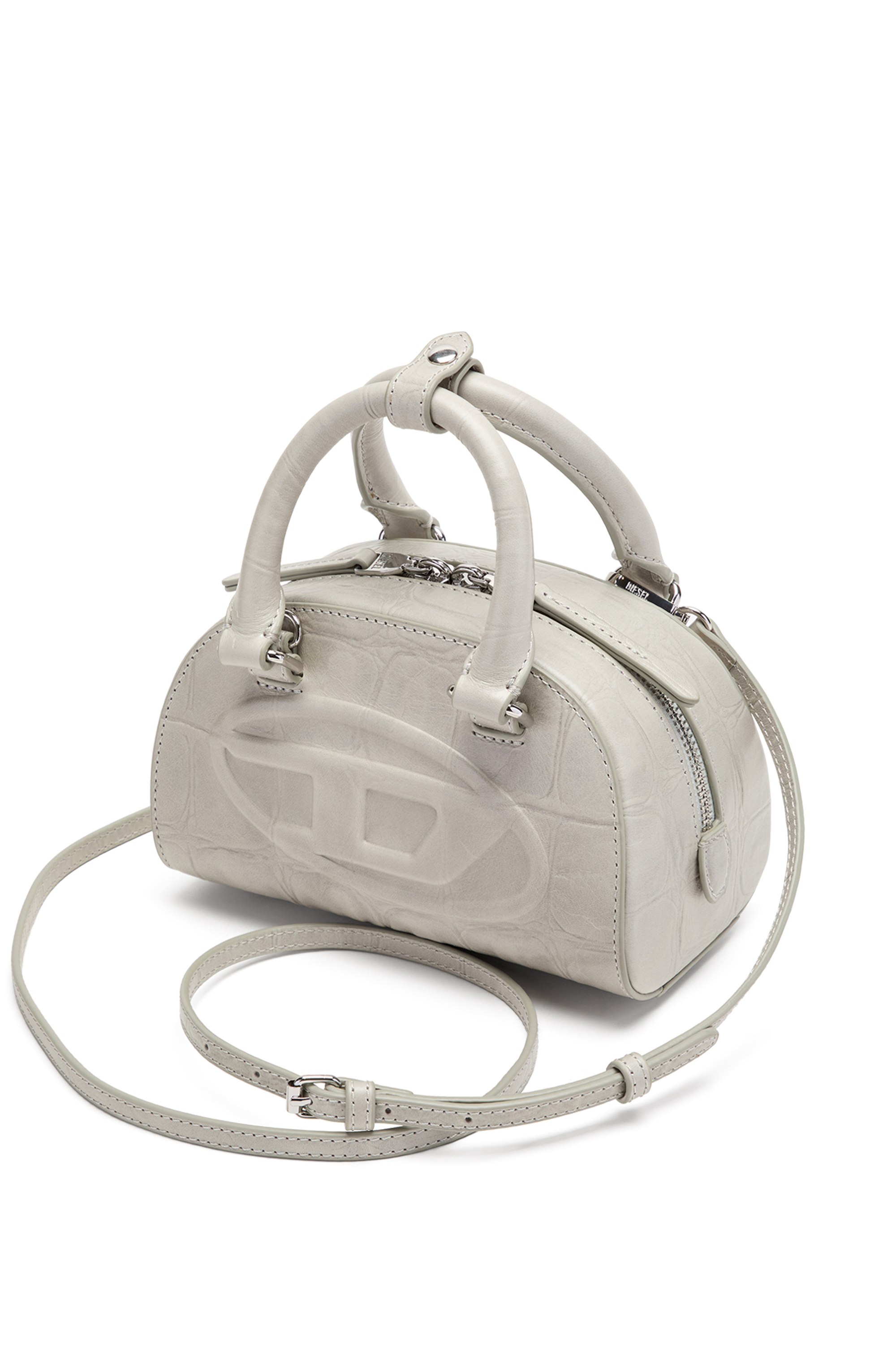 Diesel - 1DR DOME CROSSBODY, Woman's 1DR Dome-Mini bowling bag in croc-effect leather in Grey - 3