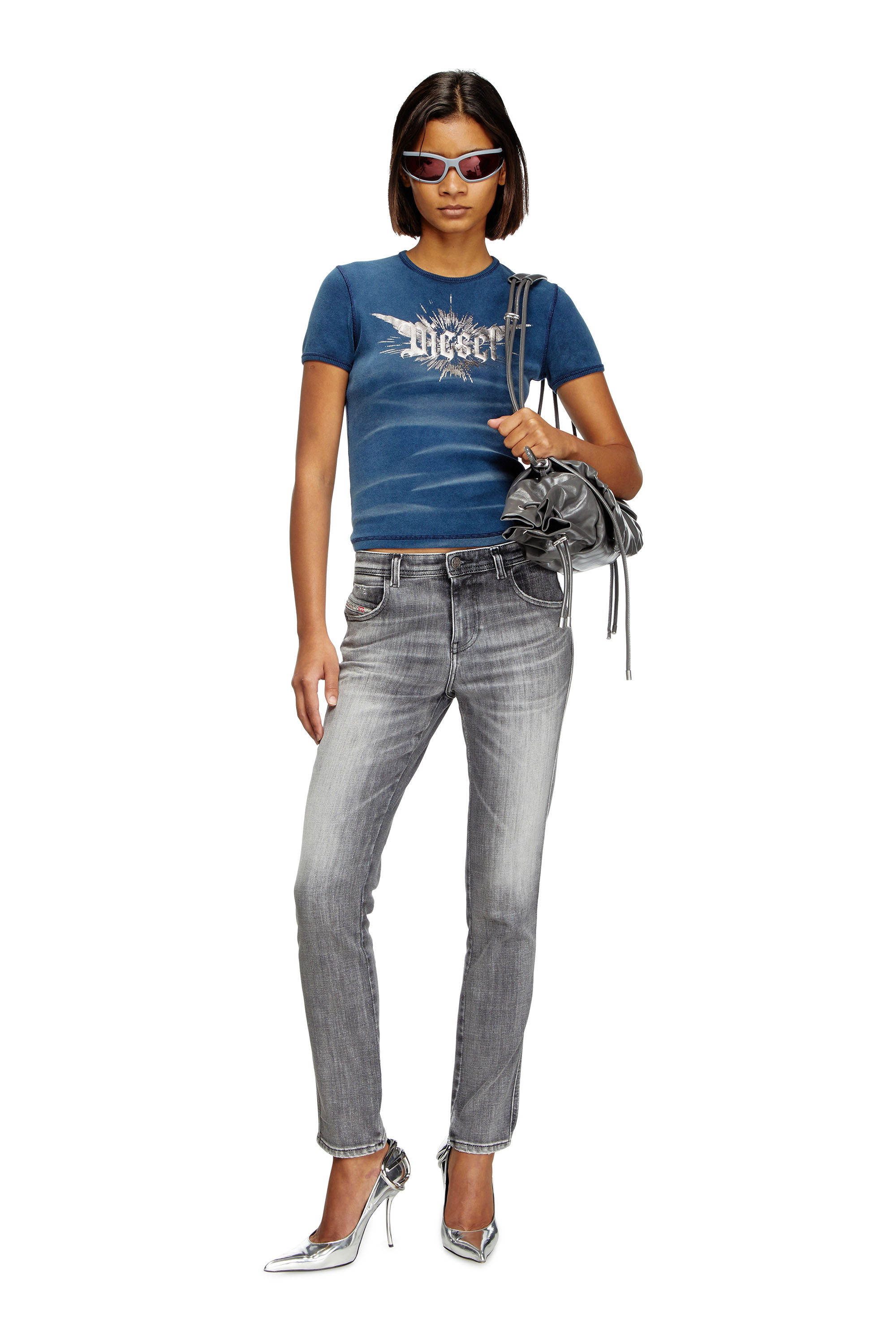 Diesel - T-ELE-LONG-P2, Woman's T-shirt with winged Diesel foil print in Blue - 2